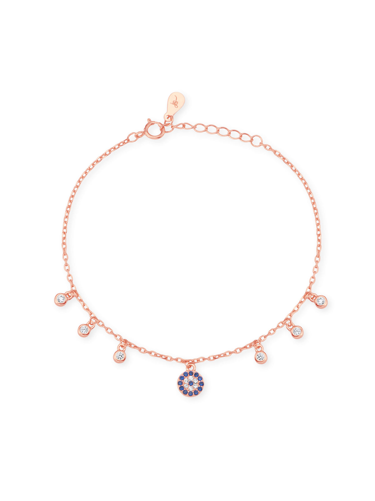 Close‑up of SIJA Rose Gold Enchanted Eye Chain Bracelet showing mystical eye charm detailing handcrafted sterling silver jewellery timeless accessory
