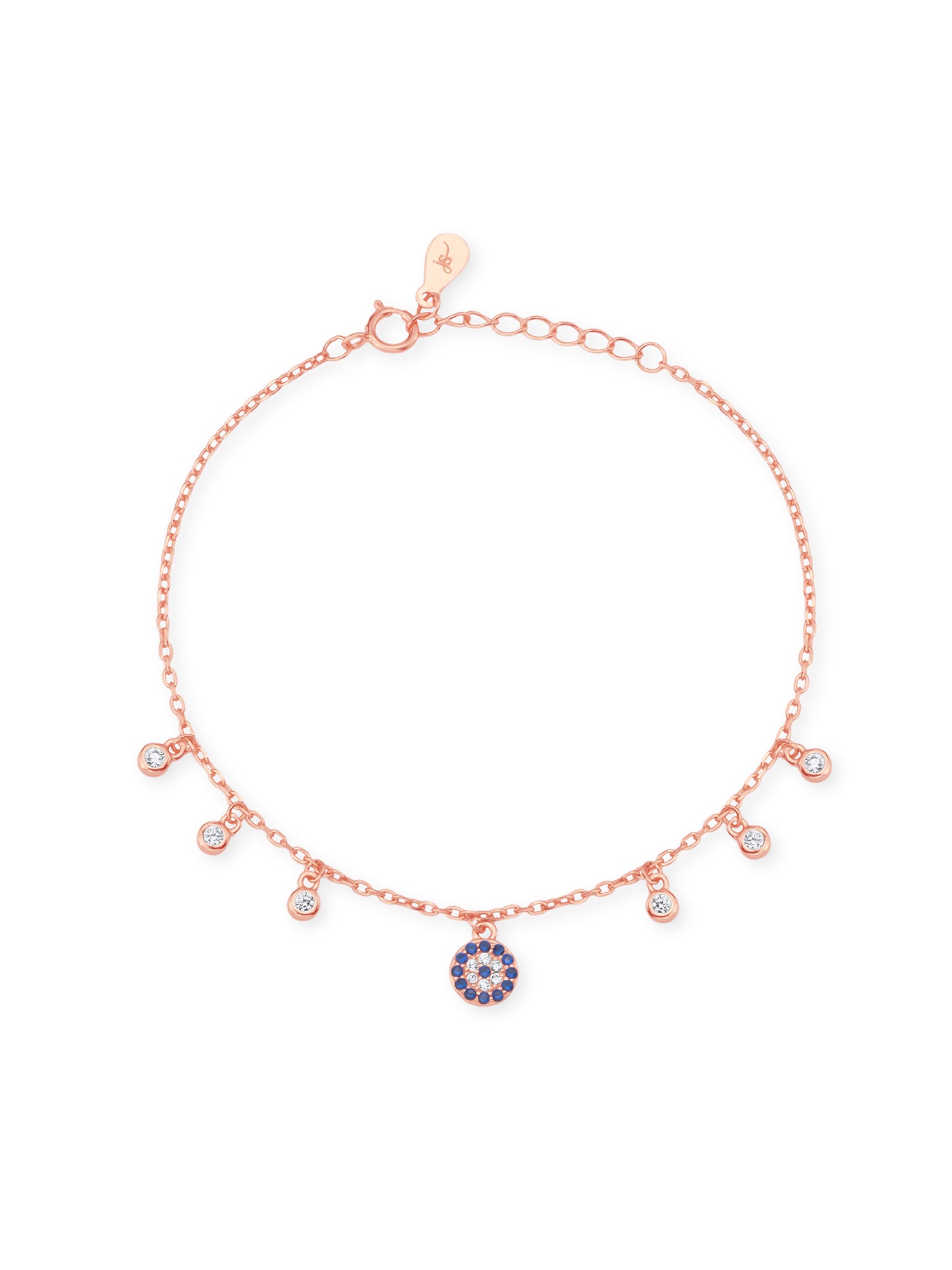 Close‑up of SIJA Rose Gold Enchanted Eye Chain Bracelet showing mystical eye charm detailing handcrafted sterling silver jewellery timeless accessory
