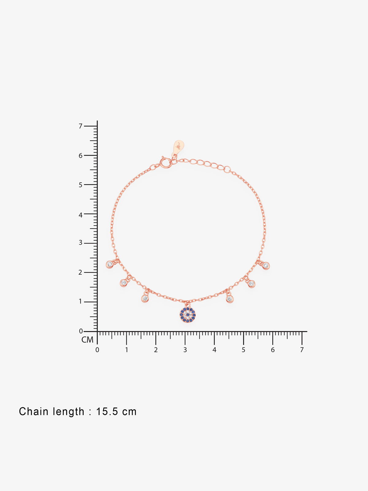 Reverse of SIJA Rose Gold Enchanted Eye Chain Bracelet showing BIS 925 hallmark stamp certified sterling silver jewellery authenticity and quality assurance