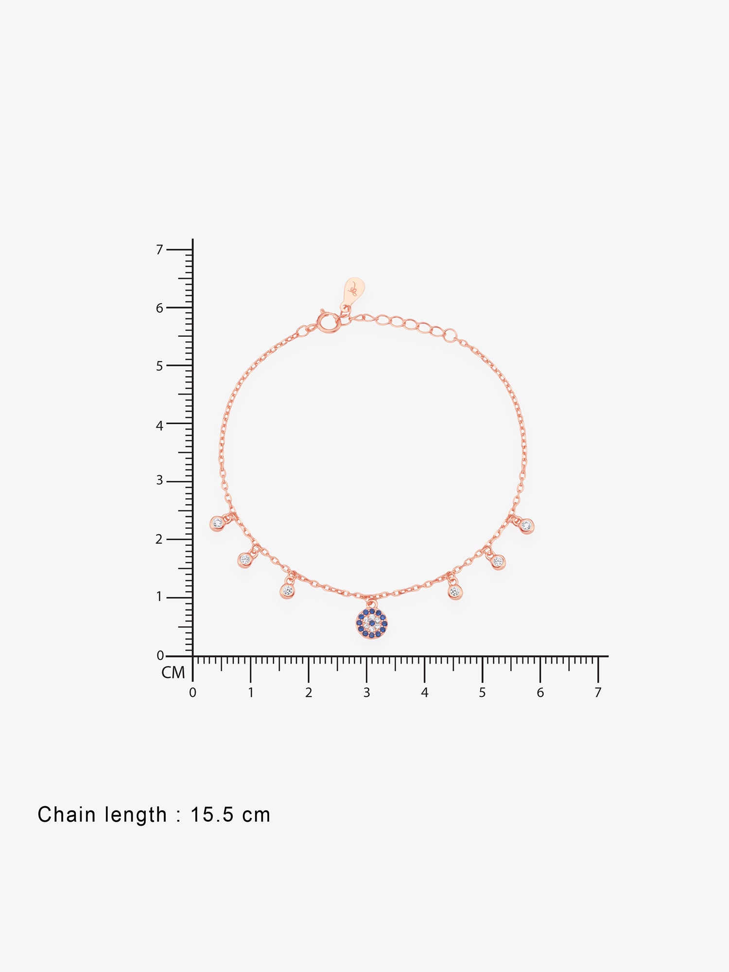 Reverse of SIJA Rose Gold Enchanted Eye Chain Bracelet showing BIS 925 hallmark stamp certified sterling silver jewellery authenticity and quality assurance