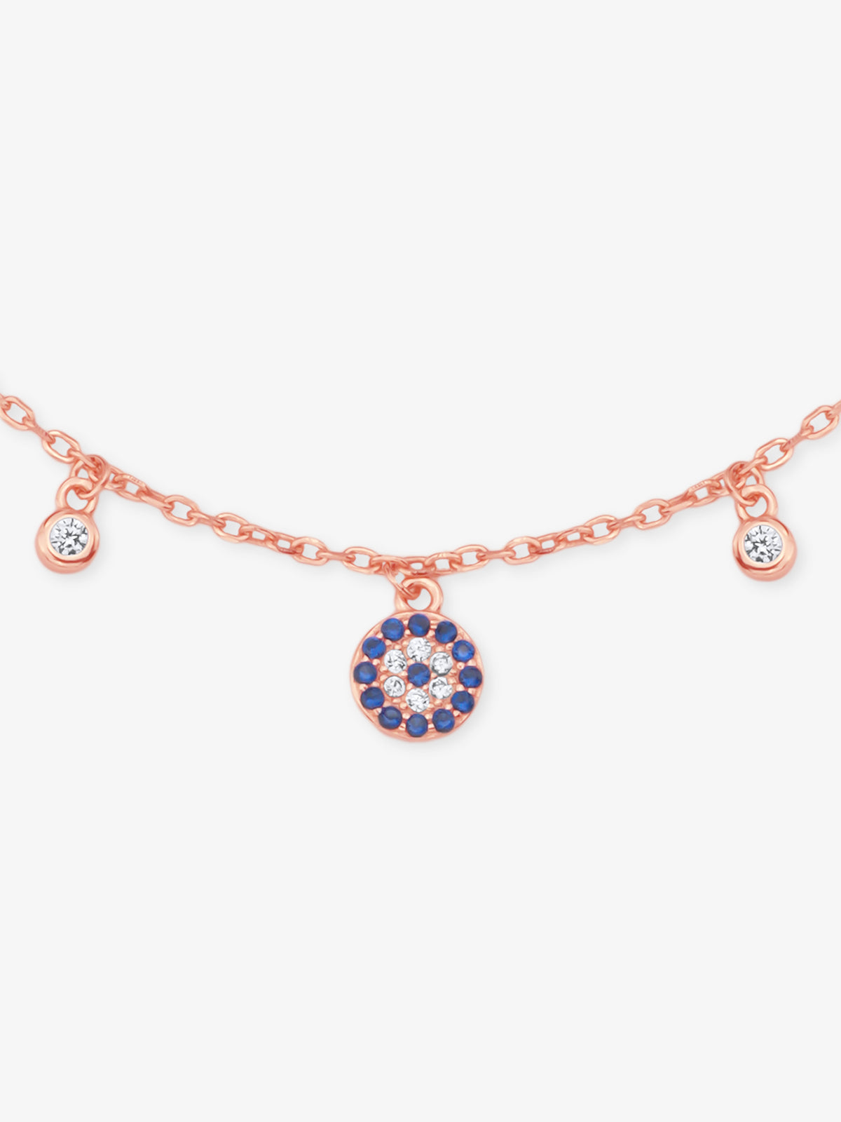 Close‑up of SIJA Rose Gold Enchanted Eye Chain Bracelet showing mystical eye charm detailing handcrafted sterling silver jewellery timeless accessory