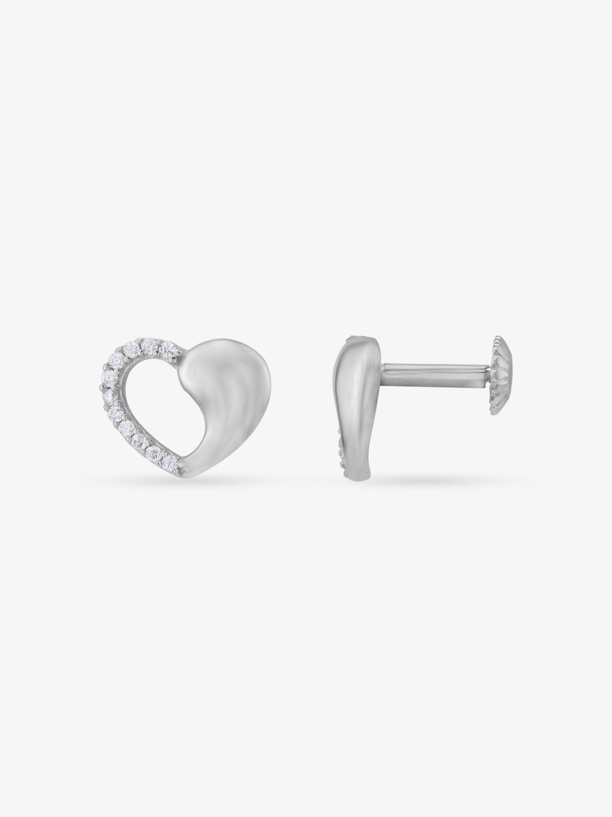 Side view of SIJA 925 Silver Eternal Heart Stud highlighting sleek silver setting with eternal heart charm