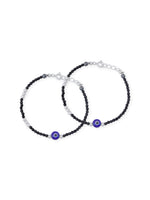 Close‑up of SIJA 925 Silver Evil Eye & Black Beaded Kids Bracelet showing protective evil eye charm with black beads handcrafted sterling silver jewellery
