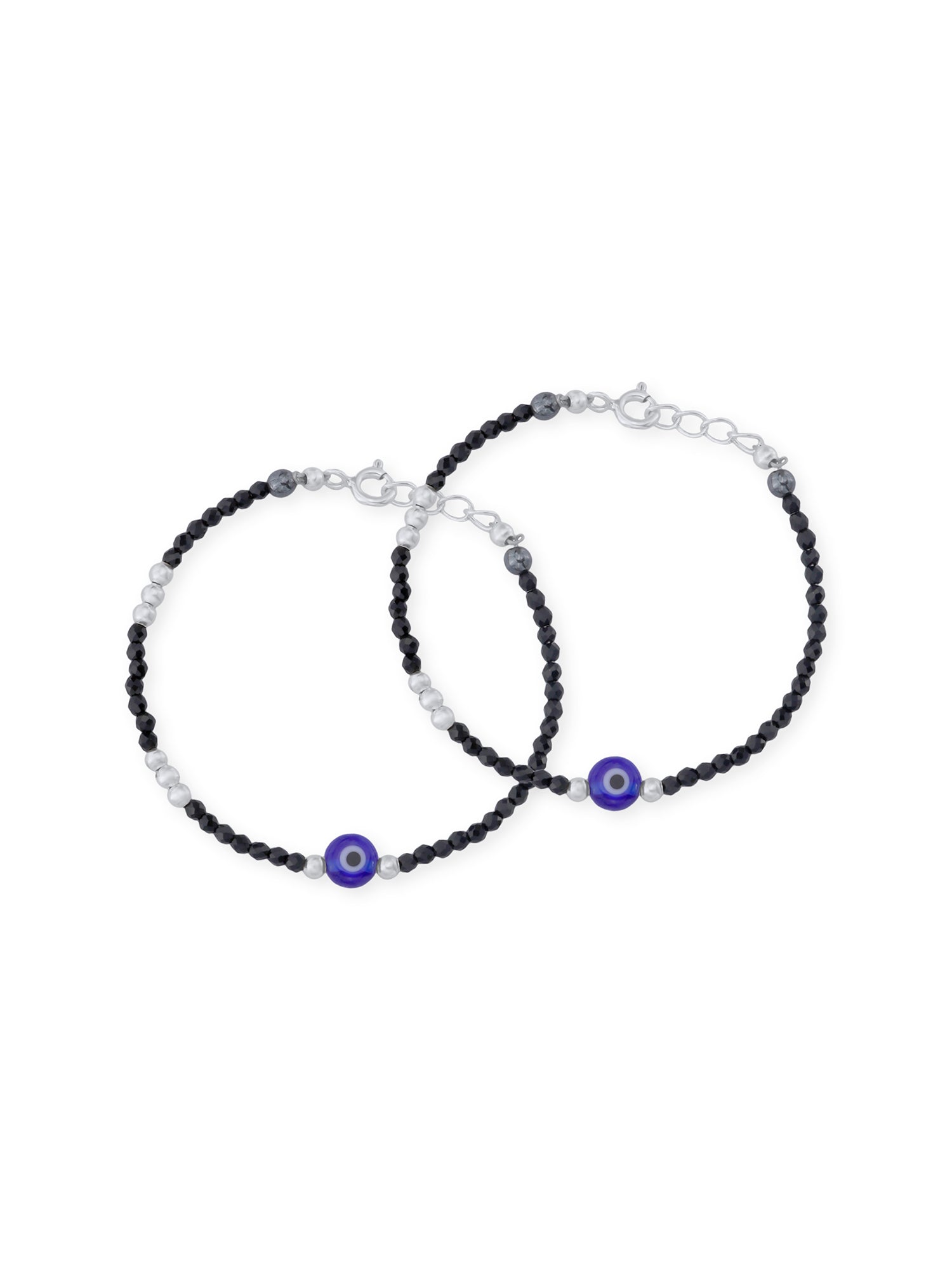Close‑up of SIJA 925 Silver Evil Eye & Black Beaded Kids Bracelet showing protective evil eye charm with black beads handcrafted sterling silver jewellery