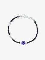 Close‑up of SIJA 925 Silver Evil Eye & Black Beaded Kids Bracelet showing protective evil eye charm with black beads handcrafted sterling silver jewellery