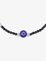 Close‑up of SIJA 925 Silver Evil Eye & Black Beaded Kids Bracelet showing protective evil eye charm with black beads handcrafted sterling silver jewellery