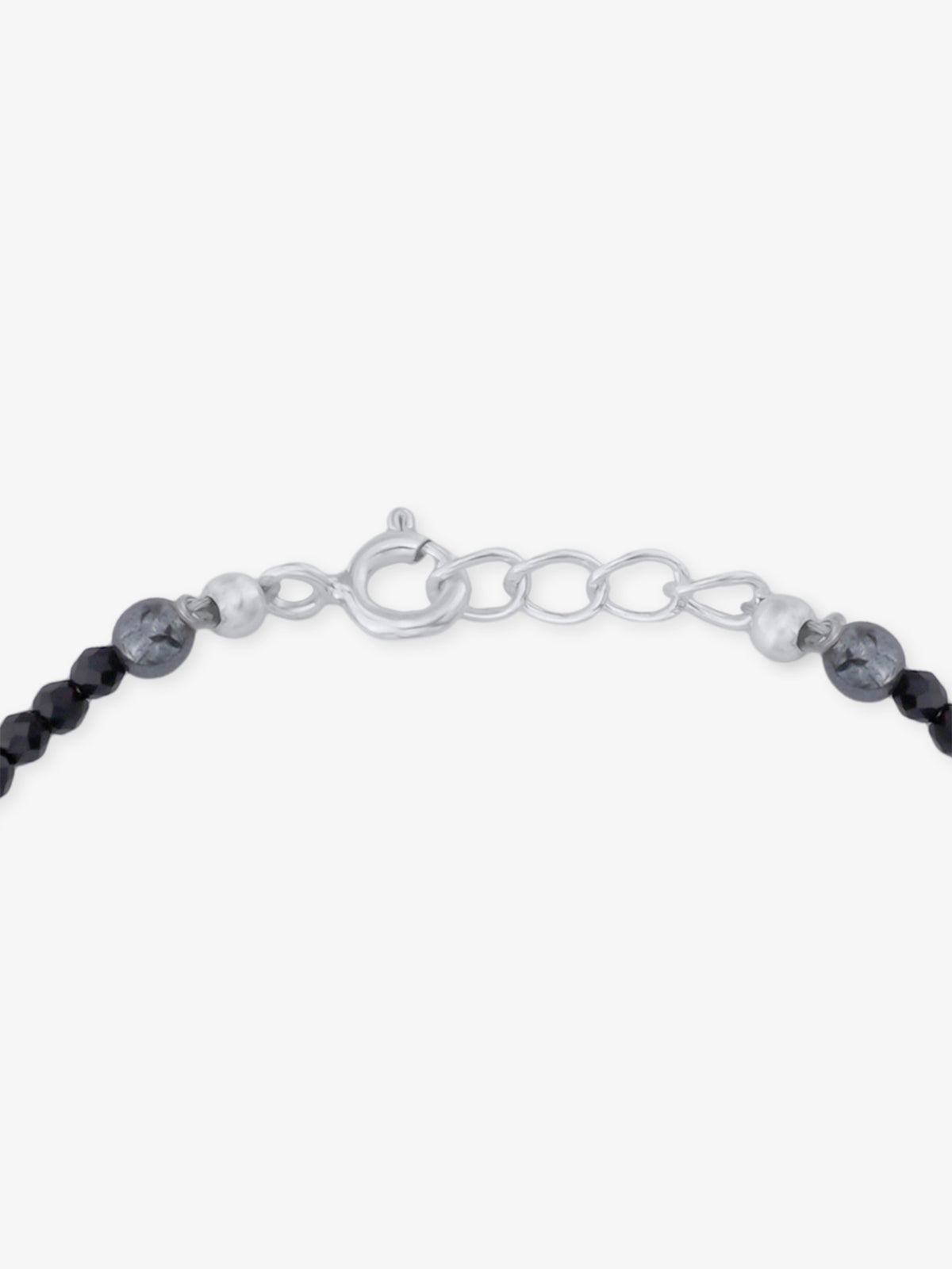 Side profile of SIJA 925 Silver Evil Eye & Black Beaded Kids Bracelet sterling silver jewellery elegant accessory durable construction polished edges