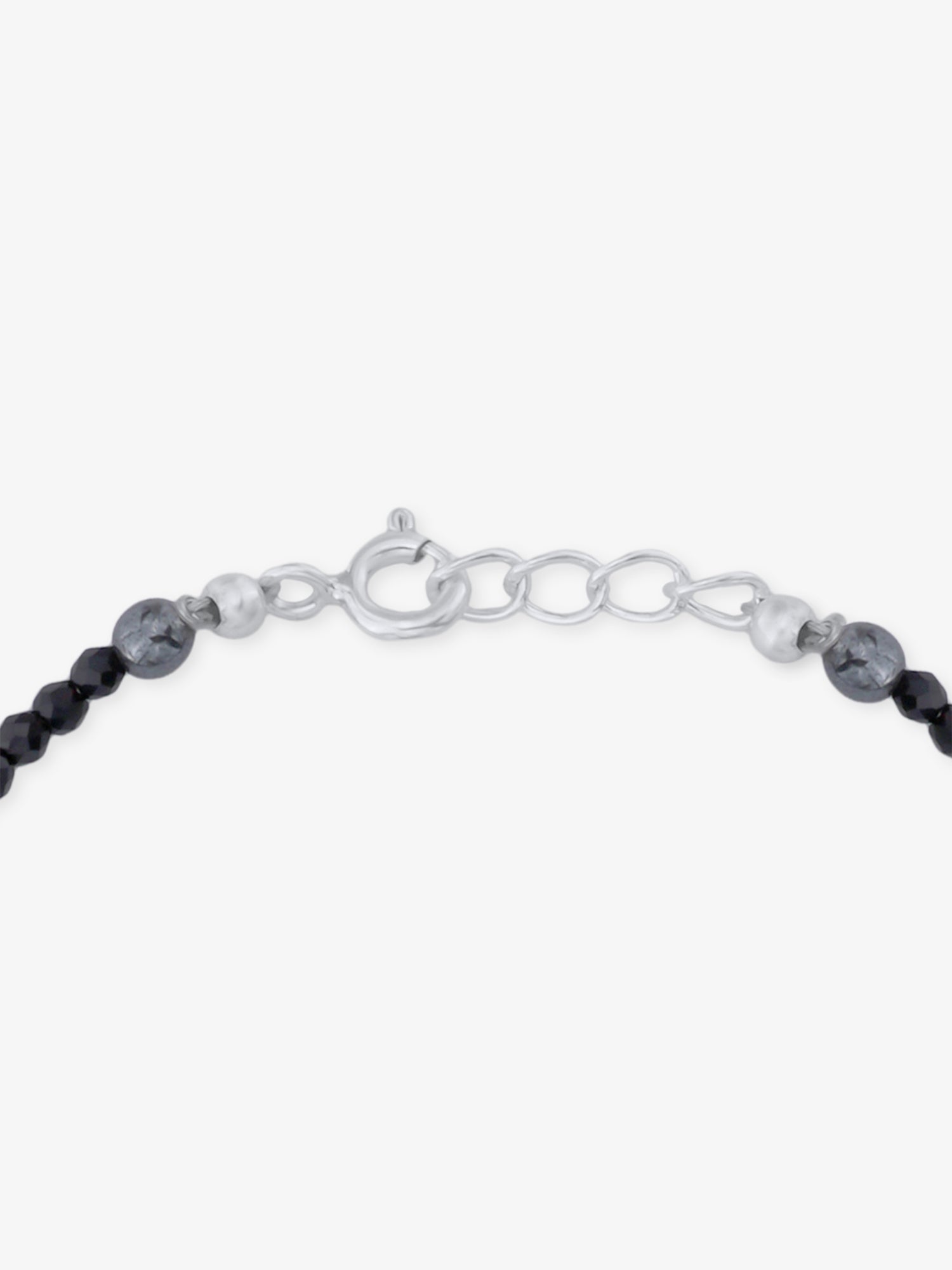 Side profile of SIJA 925 Silver Evil Eye & Black Beaded Kids Bracelet sterling silver jewellery elegant accessory durable construction polished edges