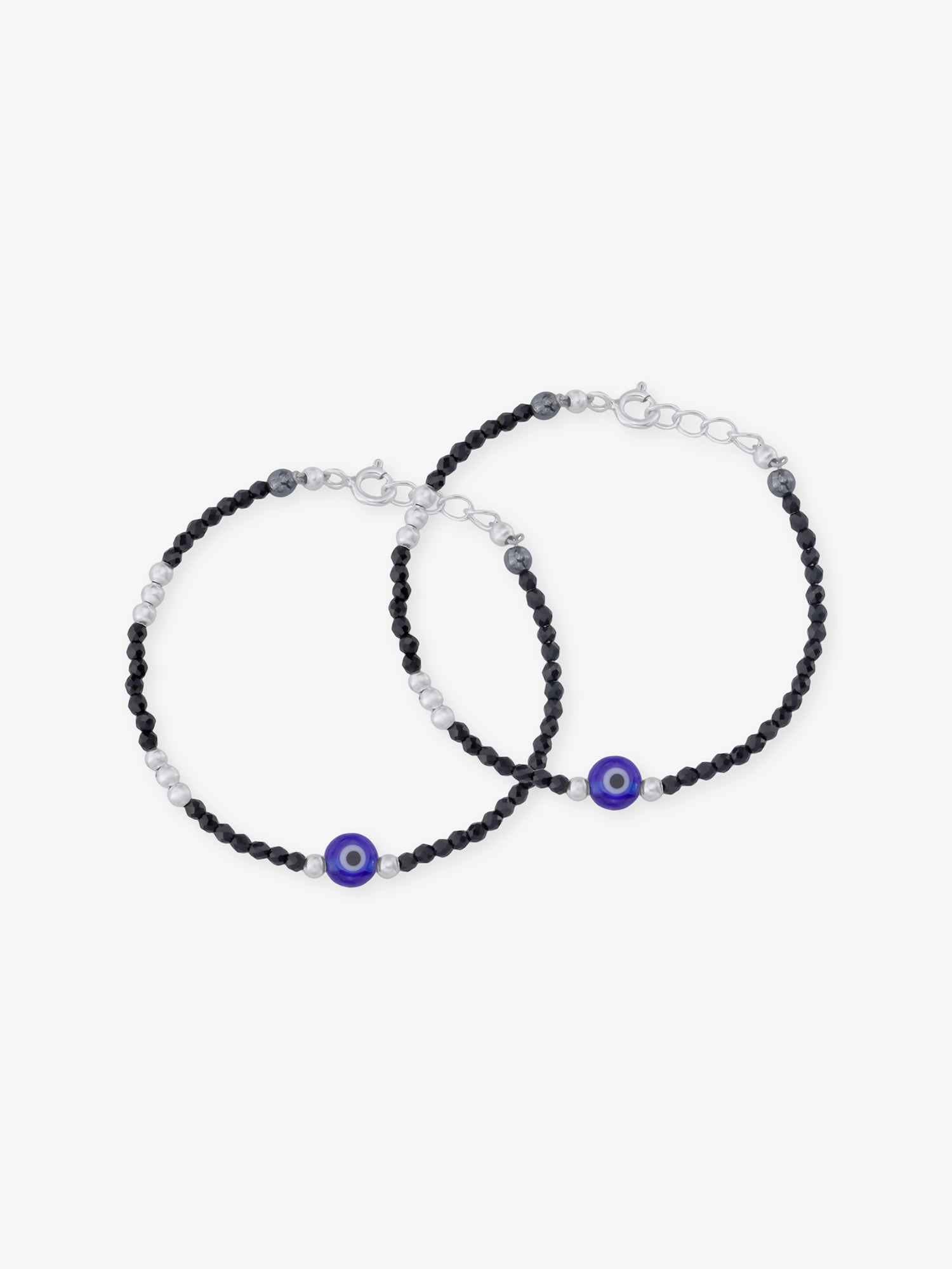 SIJA 925 Silver Evil Eye & Black Beaded Kids Bracelet sterling silver jewellery playful kids design full front hero view accessory