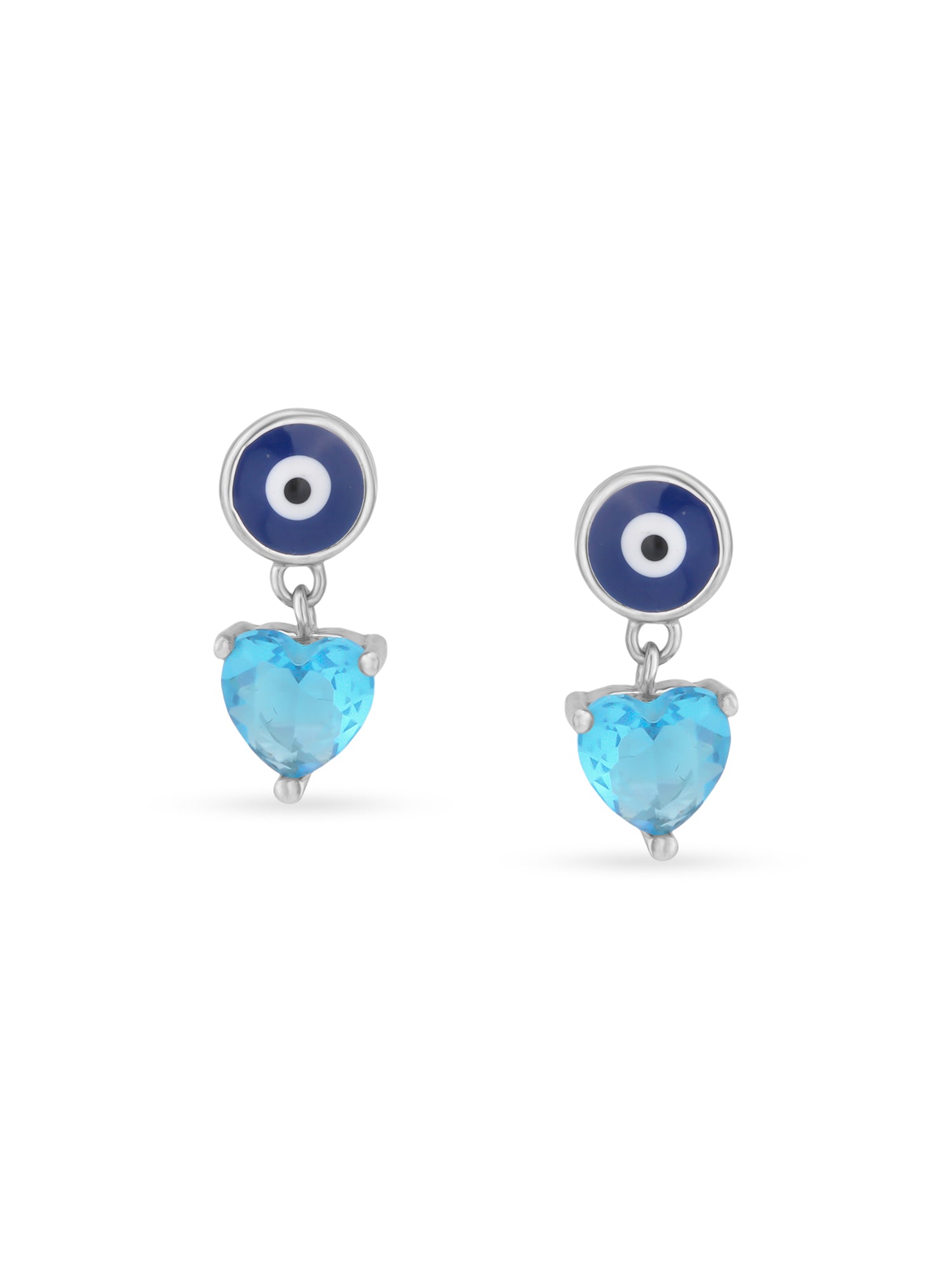 Detailed close up of SIJA Evil Eye Heart Earring showing protective evil eye charm with delicate heart motif craftsmanship