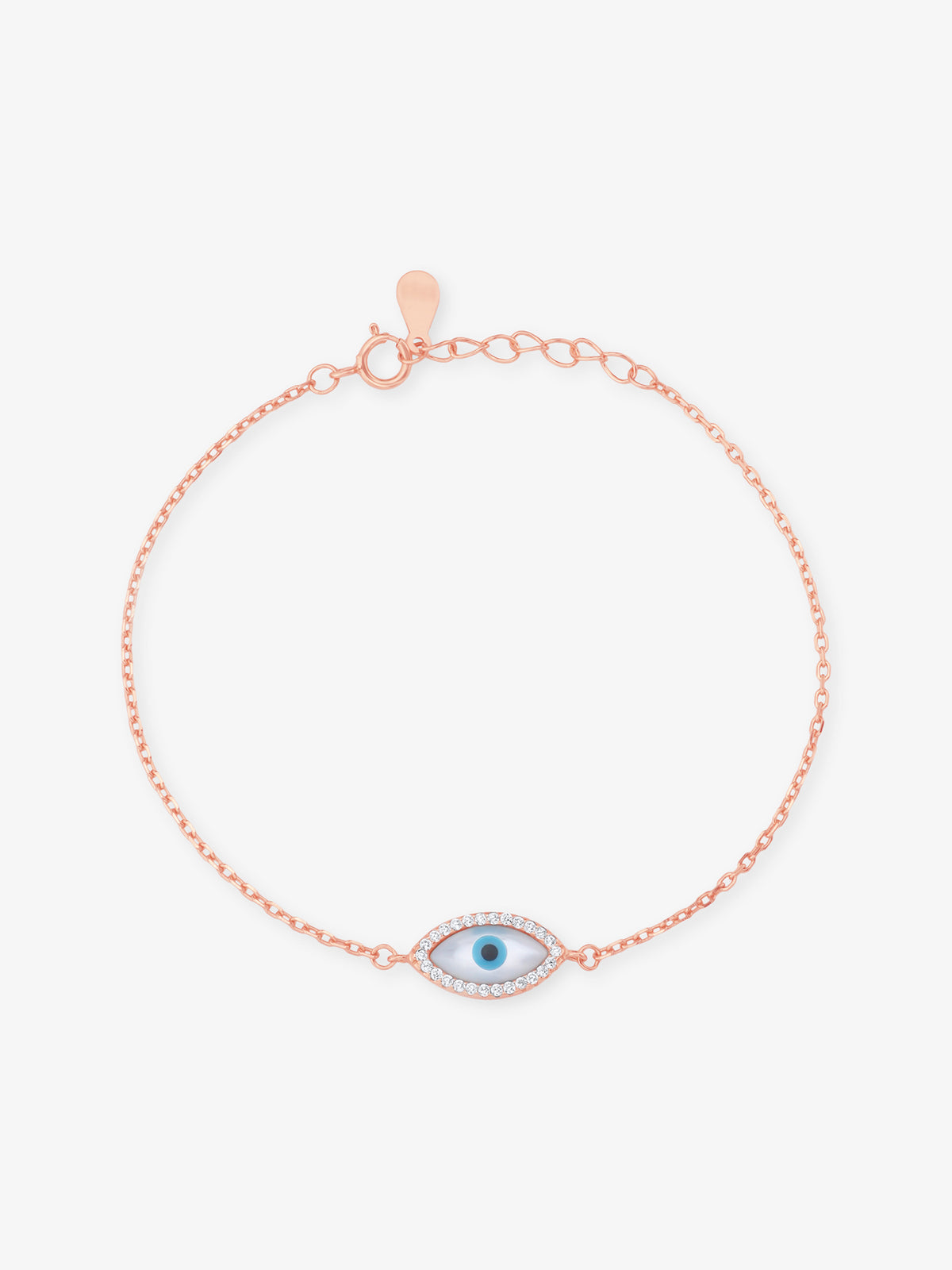 SIJA Rose Gold Evil Eye Chain Bracelet 925 sterling silver jewellery elegant protective design full front hero view accessory
