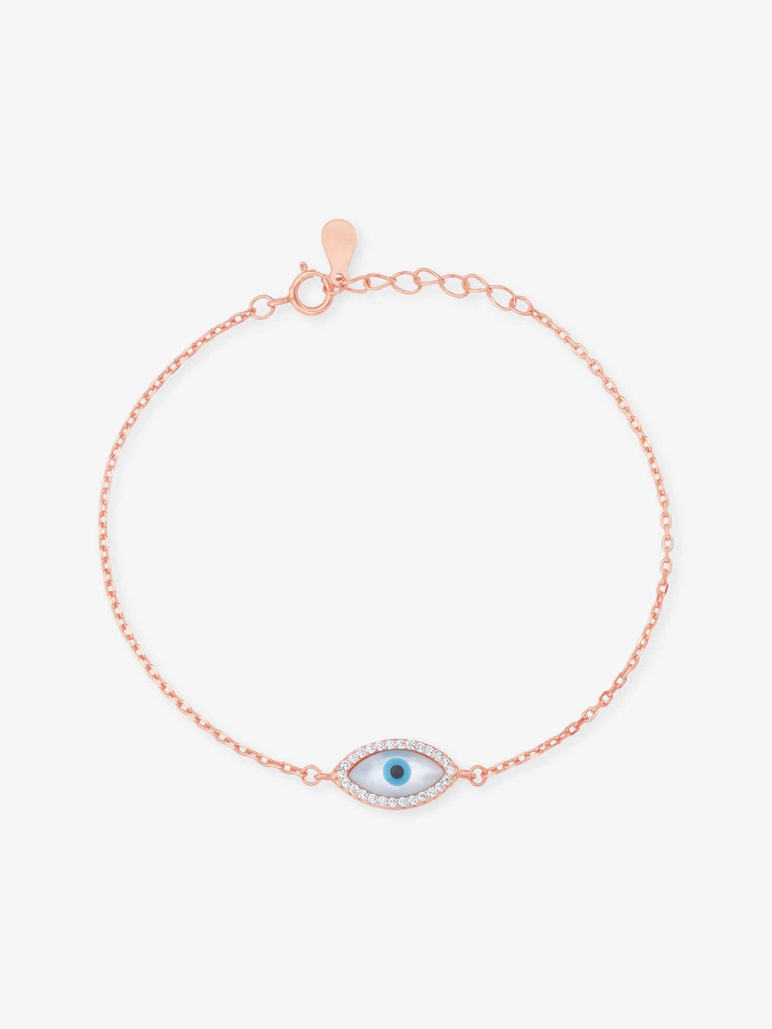 SIJA Rose Gold Evil Eye Chain Bracelet 925 sterling silver jewellery elegant protective design full front hero view accessory
