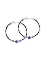 Detailed view of SIJA 925 Silver Evil Eye & Heart Black Beaded Kids Bracelet highlighting ornamental finish polished sterling silver craftsmanship delicate bead setting
