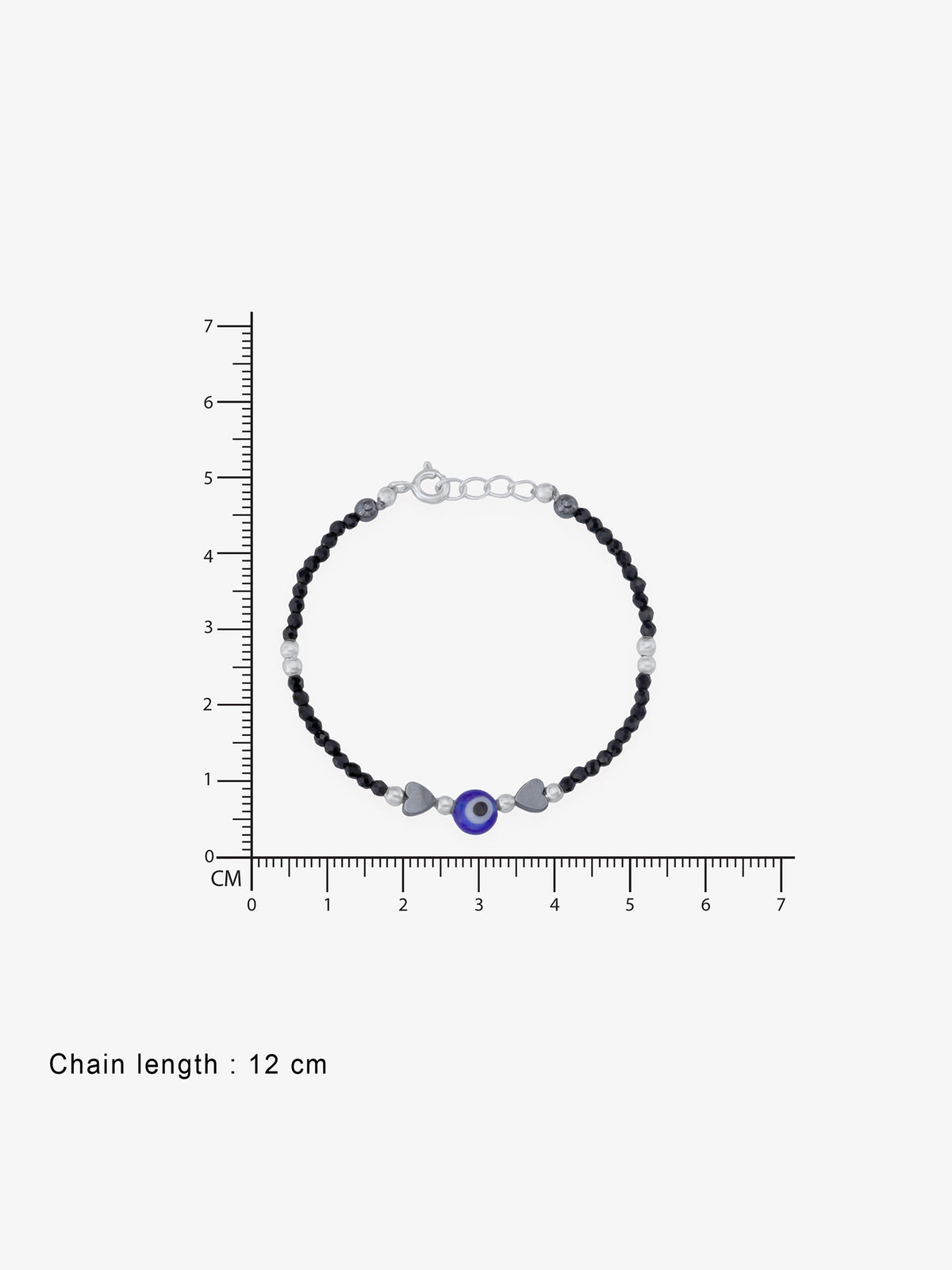 Reverse of SIJA Evil Eye & Heart Black Beaded Kids Bracelet showing BIS 925 hallmark stamp certified sterling silver jewellery authenticity and quality assurance