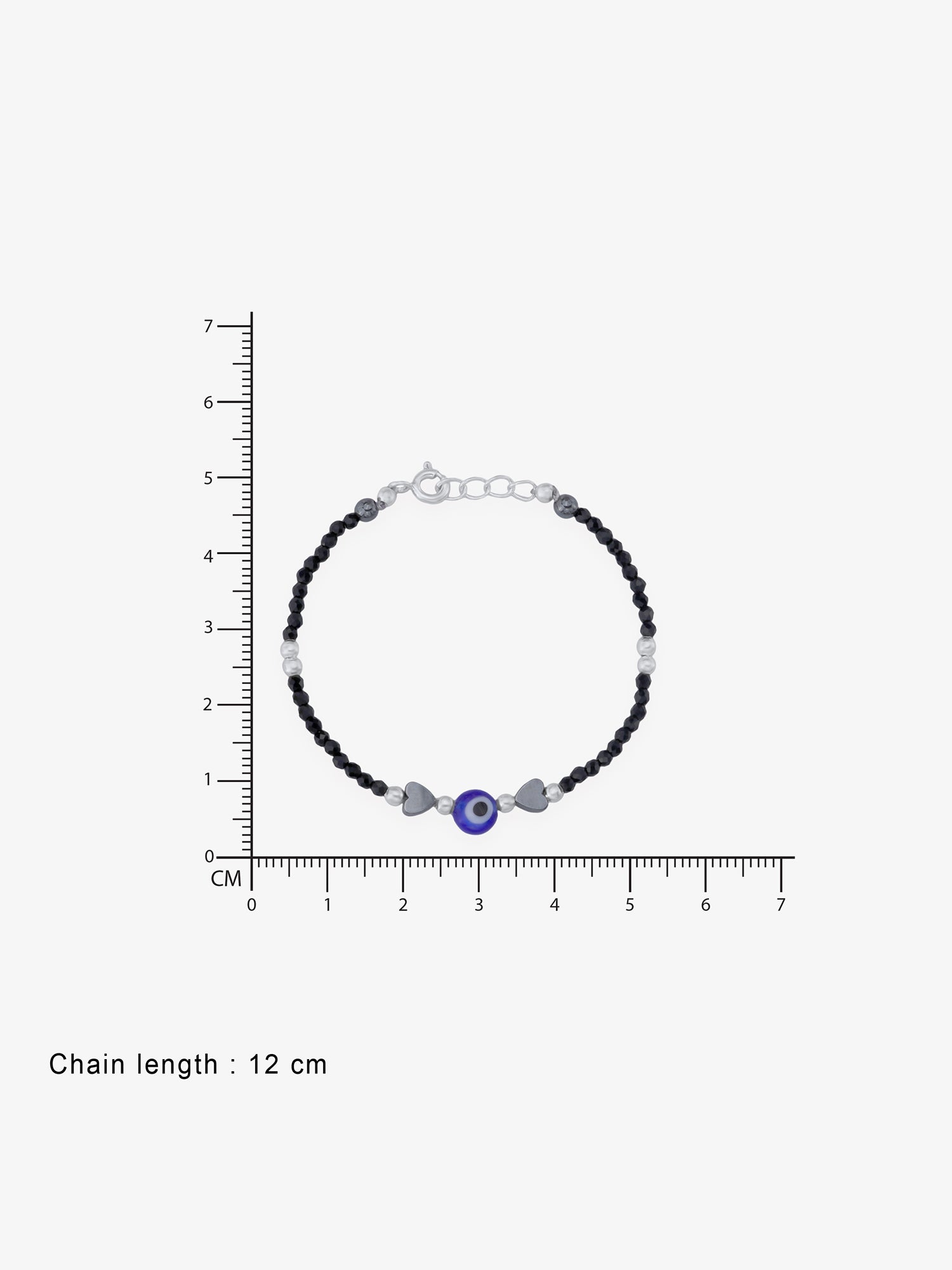 Reverse of SIJA Evil Eye & Heart Black Beaded Kids Bracelet showing BIS 925 hallmark stamp certified sterling silver jewellery authenticity and quality assurance