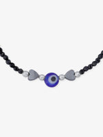 Detailed view of SIJA 925 Silver Evil Eye & Heart Black Beaded Kids Bracelet highlighting ornamental finish polished sterling silver craftsmanship delicate bead setting