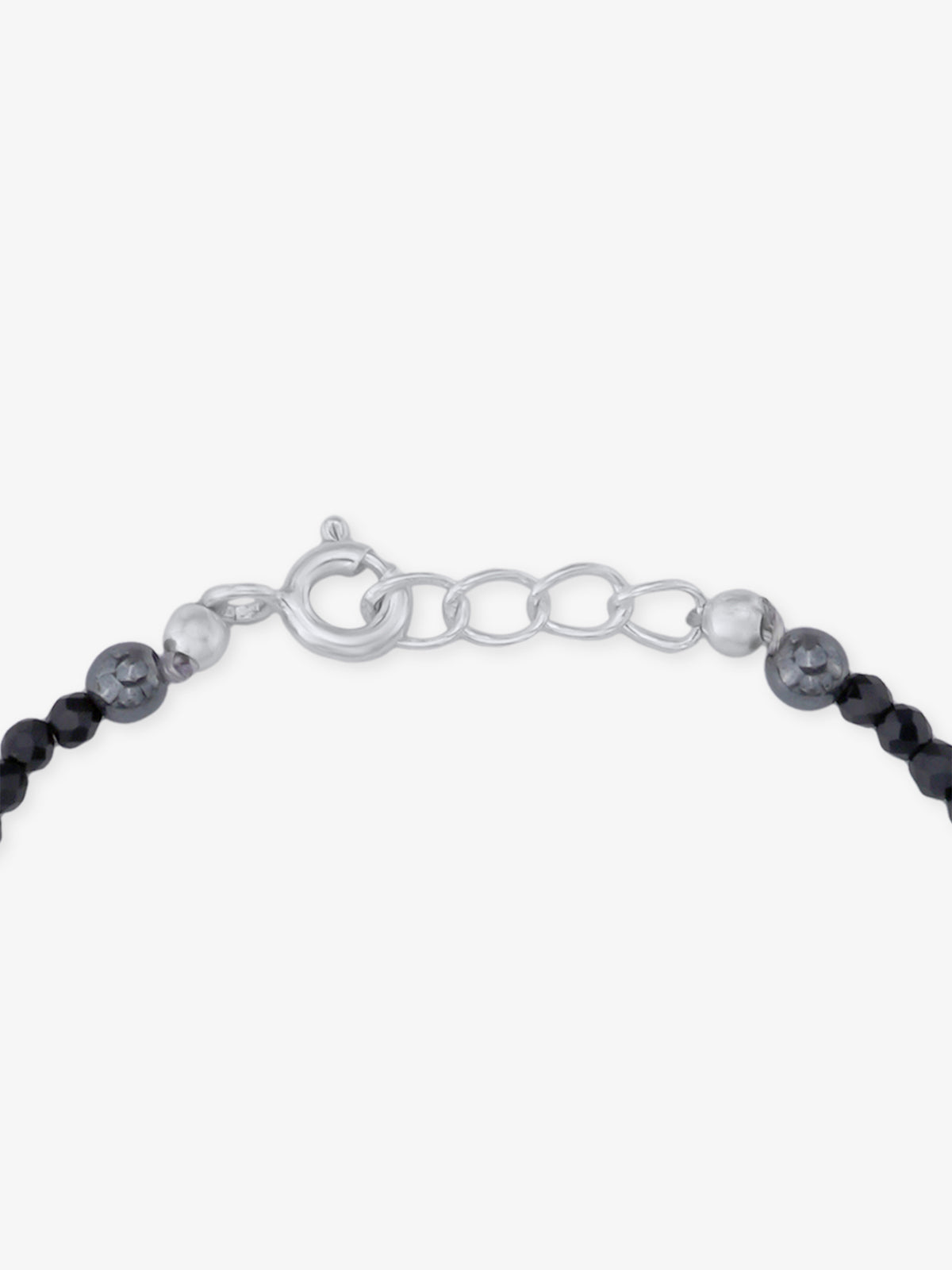 Side profile of SIJA 925 Silver Evil Eye & Heart Black Beaded Kids Bracelet sterling silver jewellery elegant accessory durable construction polished edges