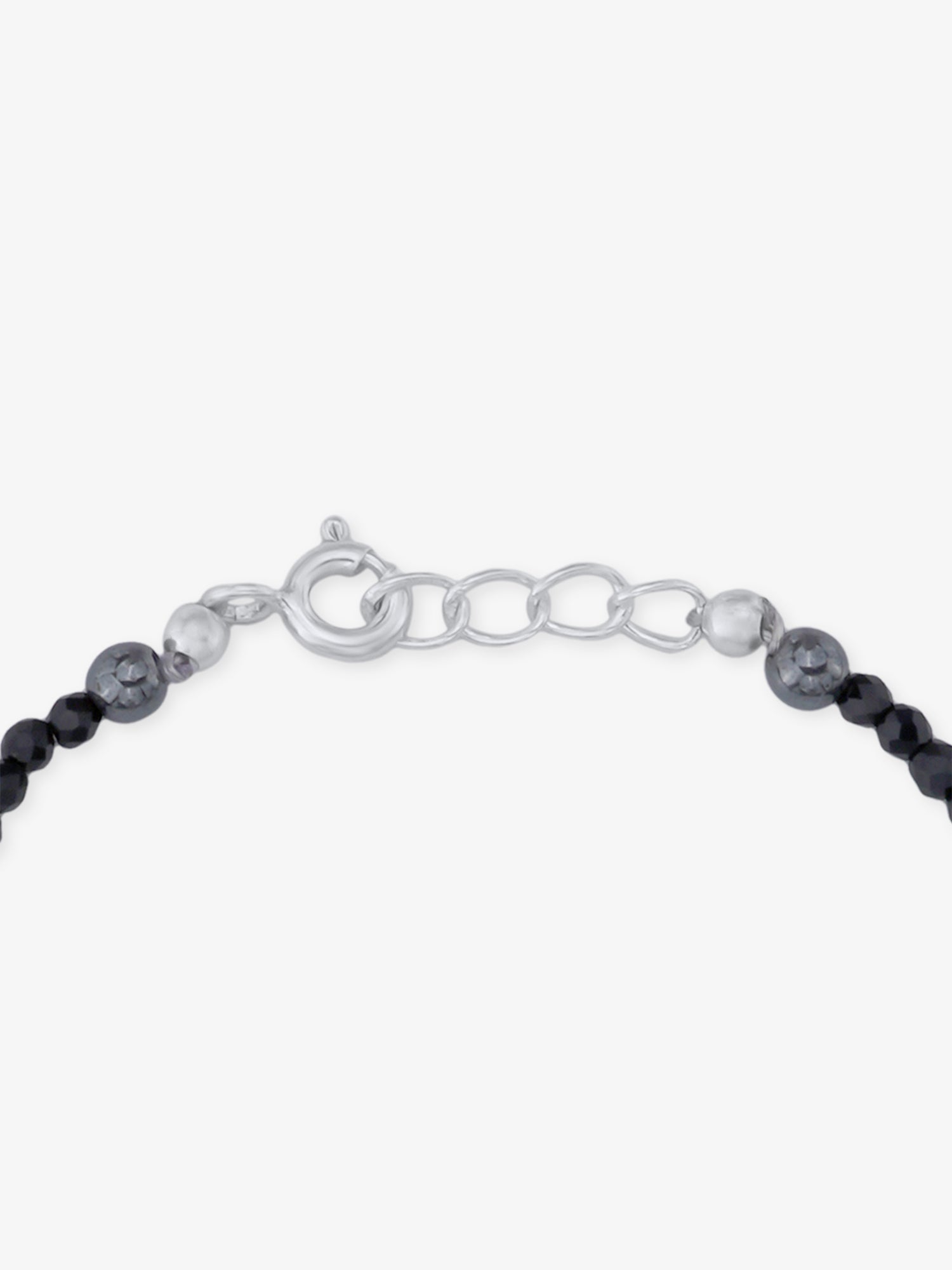 Side profile of SIJA 925 Silver Evil Eye & Heart Black Beaded Kids Bracelet sterling silver jewellery elegant accessory durable construction polished edges