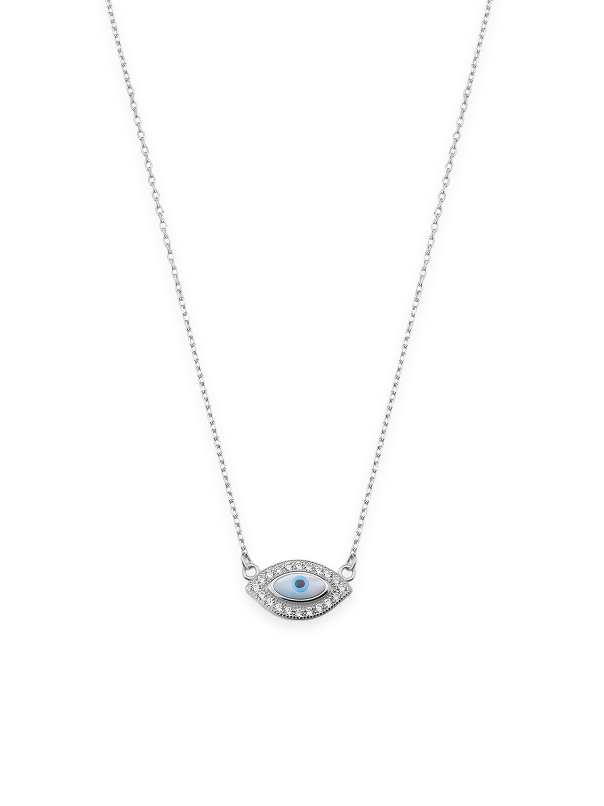 Detailed close up of SIJA 925 Silver Evil Eye Pendant with Chain showing protective eye design and handcrafted silver finish