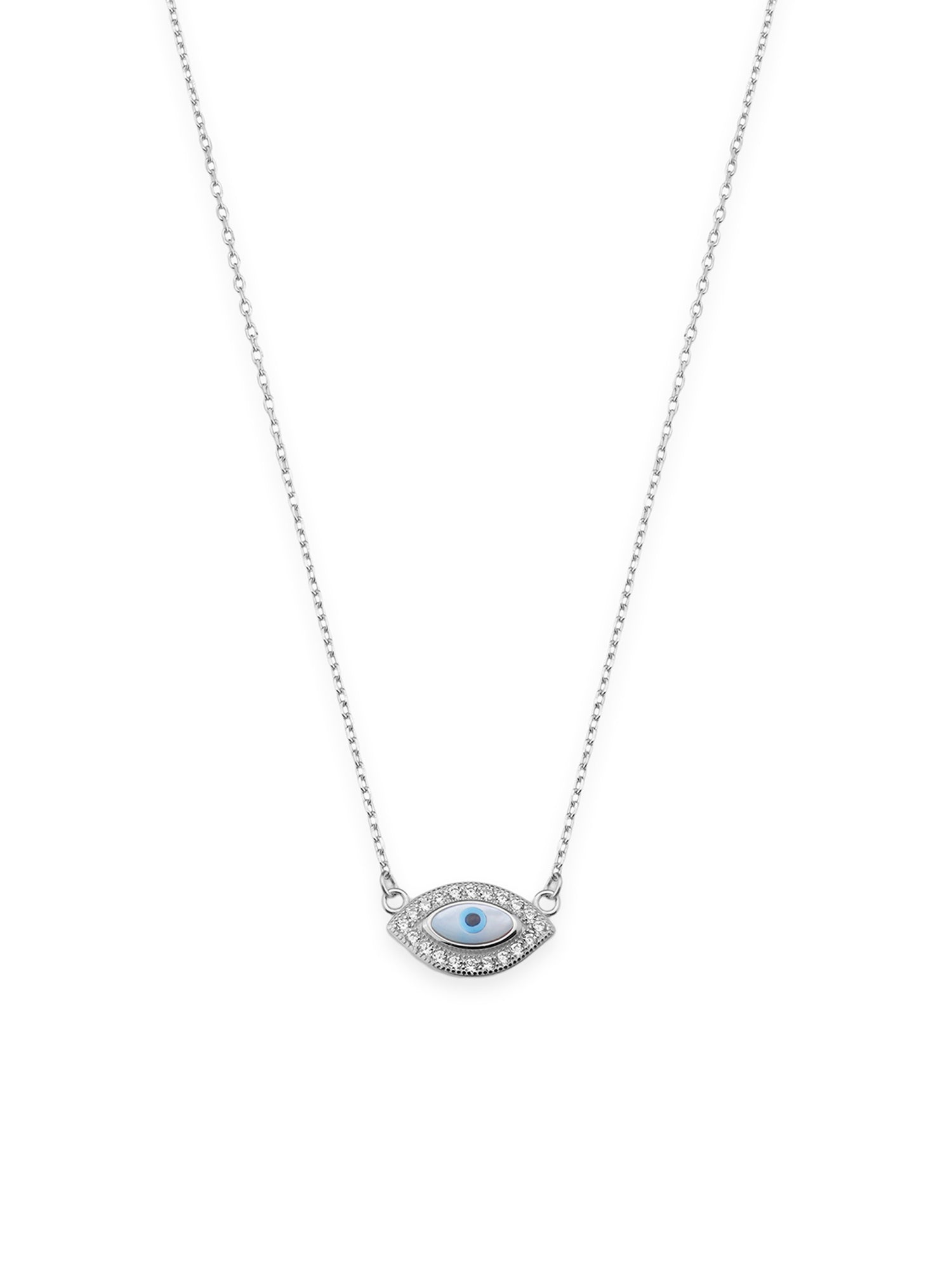 Detailed close up of SIJA 925 Silver Evil Eye Pendant with Chain showing protective eye design and handcrafted silver finish