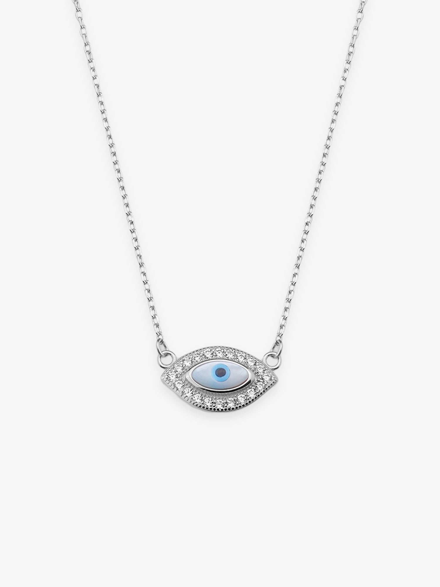 Detailed close up of SIJA 925 Silver Evil Eye Pendant with Chain showing protective eye design and handcrafted silver finish