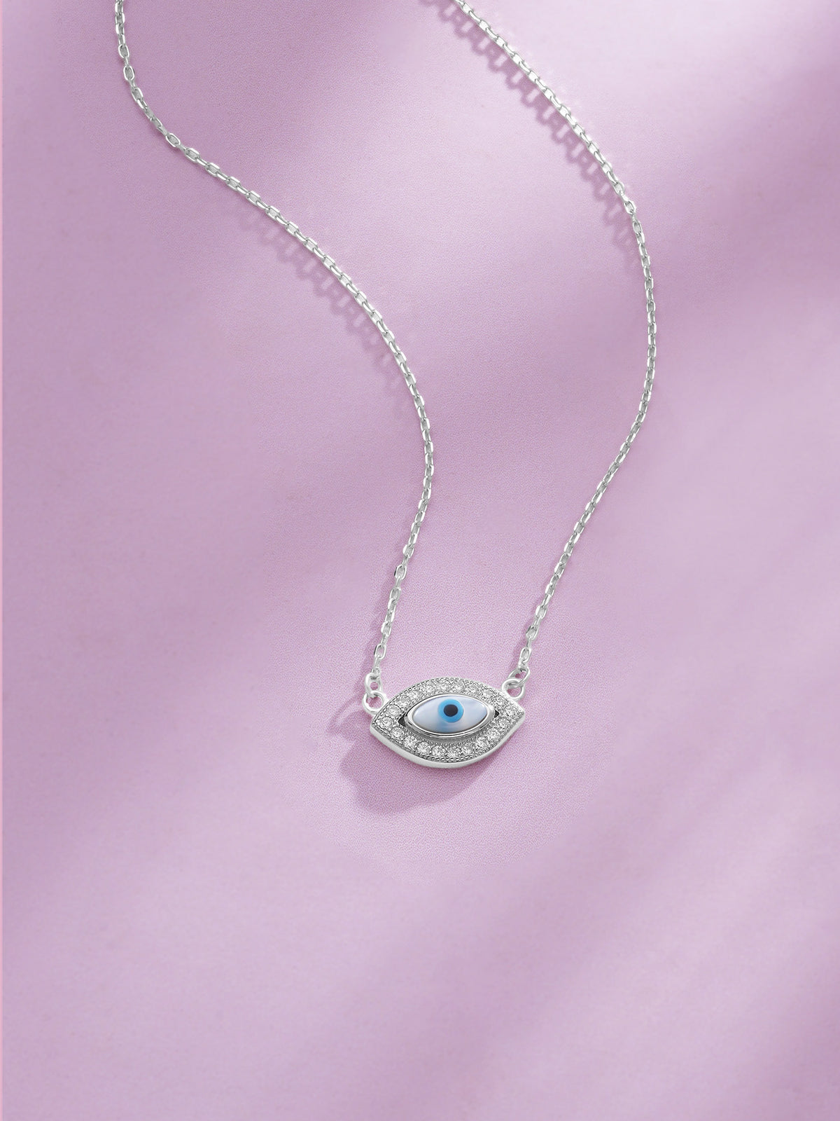 Detailed close up of SIJA 925 Silver Evil Eye Pendant with Chain showing protective eye design and handcrafted silver finish