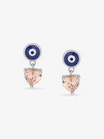 Detailed close up of SIJA Evil Eye Heart Earring showing protective evil eye charm with delicate heart motif craftsmanship