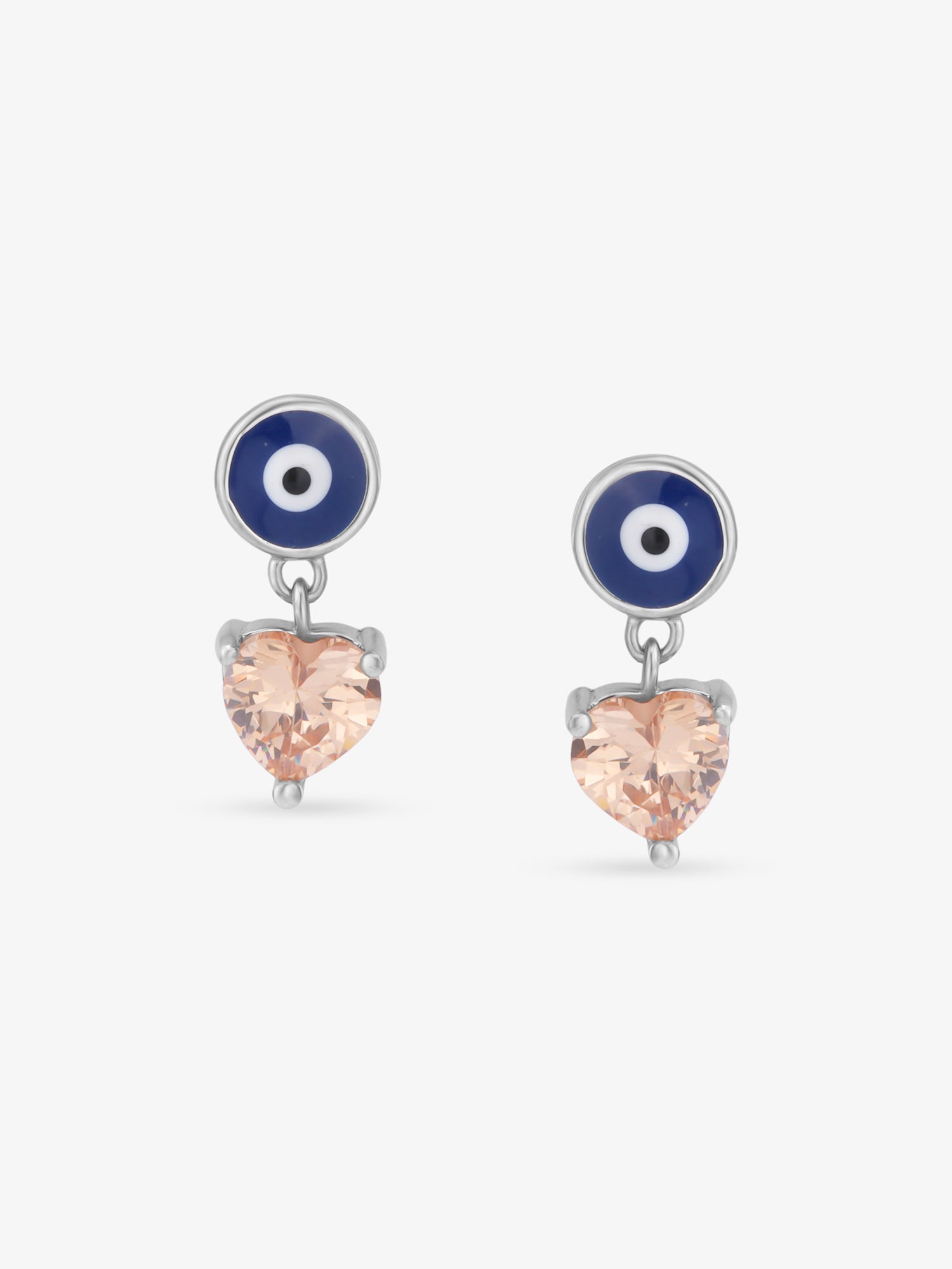 Detailed close up of SIJA Evil Eye Heart Earring showing protective evil eye charm with delicate heart motif craftsmanship