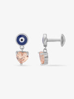 Side view of SIJA 925 Silver Evil Eye Heart Earring highlighting sleek silver setting with evil eye and heart charm