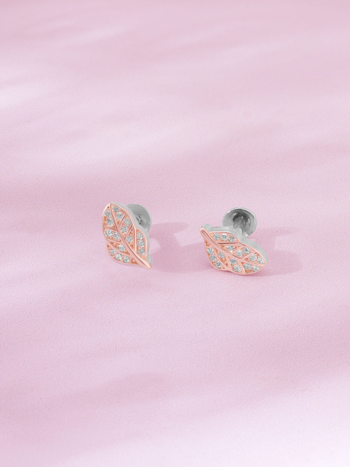Detailed close up of SIJA 925 Silver Fairy Leaves Stud showing delicate fairy leaf design and handcrafted silver finish