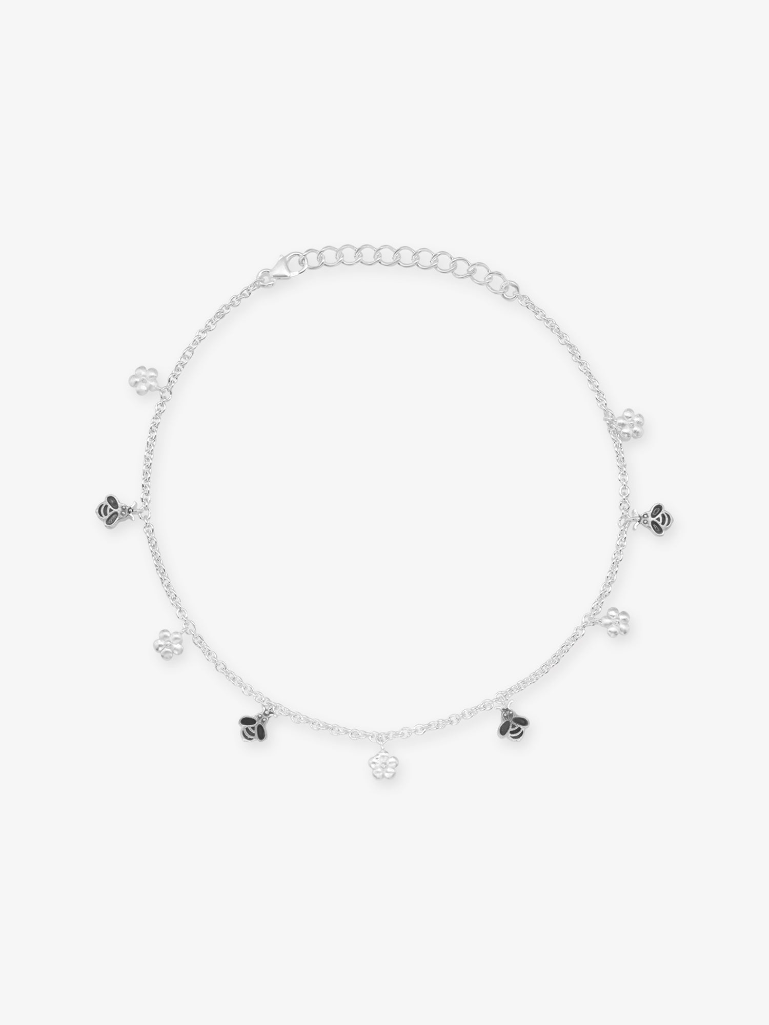 SIJA 925 Silver Floral Bee Anklet elegant sterling silver jewellery accessory front view