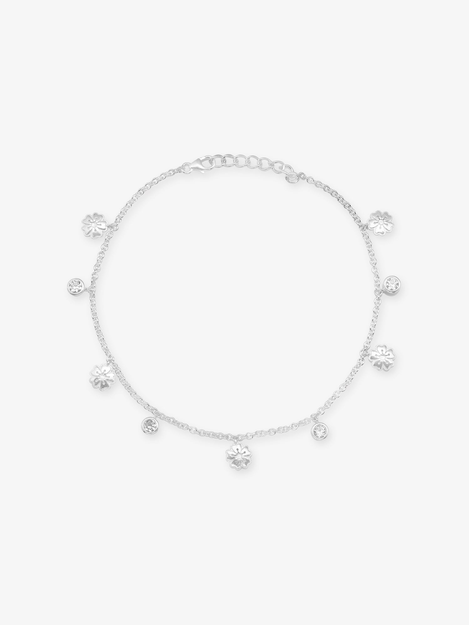 SIJA 925 Silver Floral Bloom Anklet elegant sterling silver jewellery accessory front view