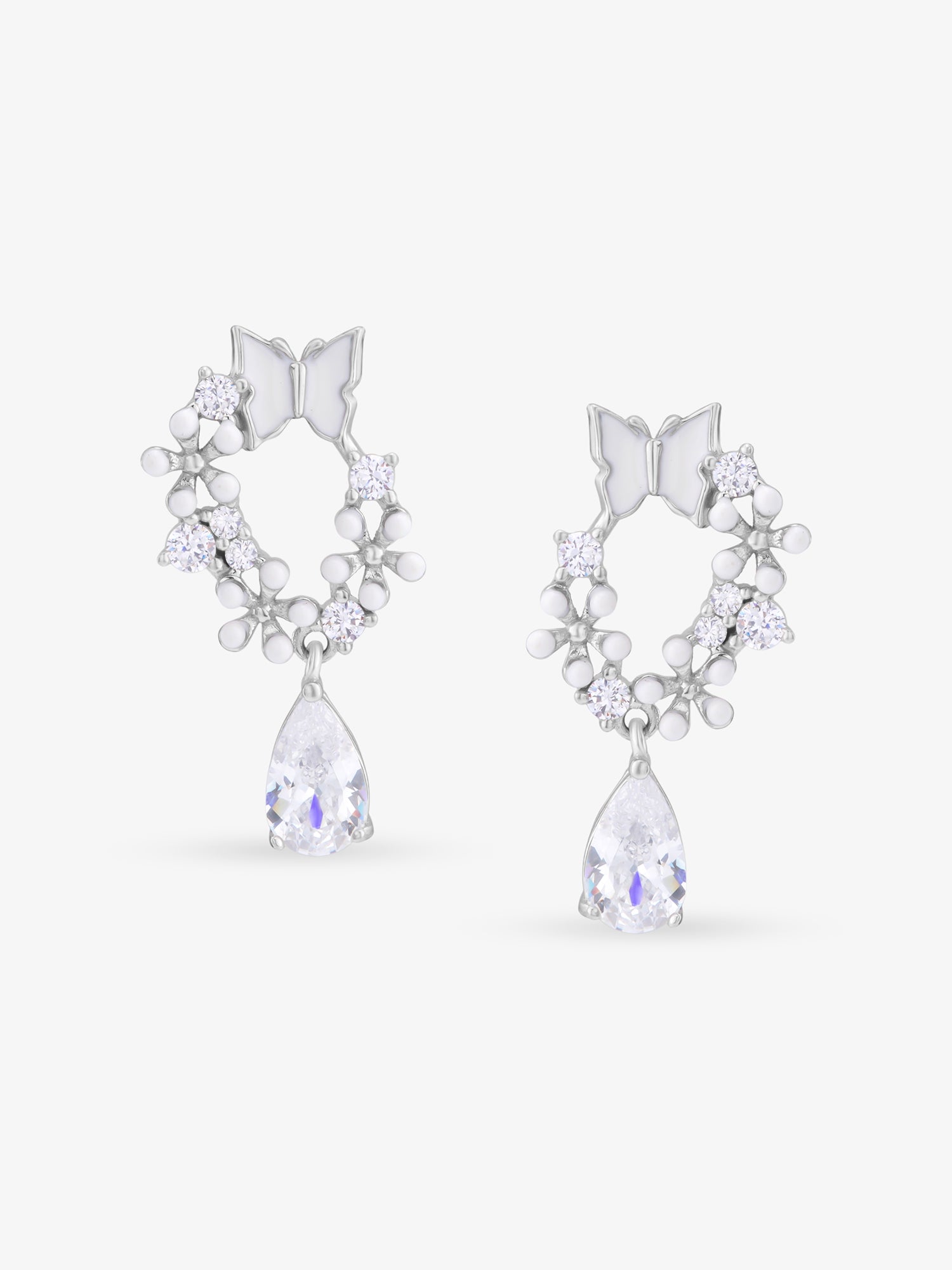 SIJA 925 Silver Floral Butterfly Drop Earring elegant sterling silver womens jewellery accessory front view