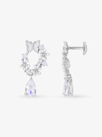 Side view of SIJA 925 Silver Floral Butterfly Drop Earring highlighting sleek silver setting with butterfly and floral drop charm