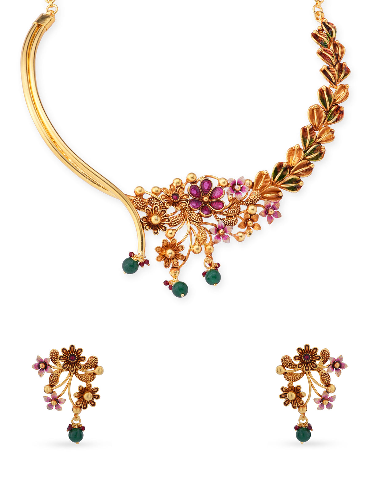 SIJA 925 Silver Floral Haslin Necklace and Earrings gold plated sterling silver jewellery full front hero view elegant accessory