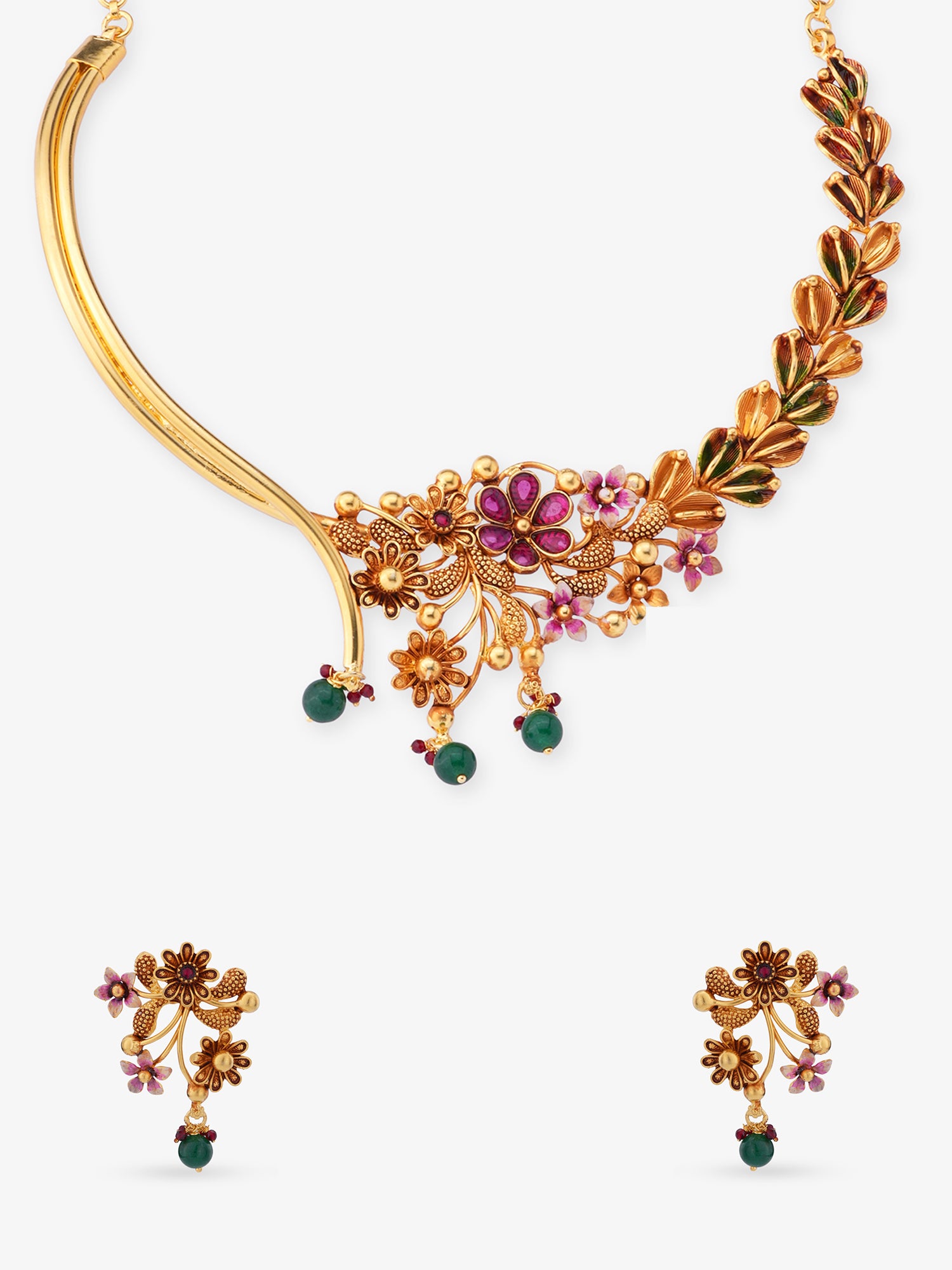 SIJA 925 Silver Floral Haslin Necklace and Earrings gold plated sterling silver jewellery full front hero view elegant accessory