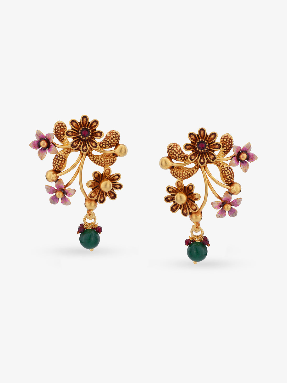 Detailed view of SIJA 925 silver Floral Haslin Earrings highlighting ornamental finish and polished gold plated craftsmanship