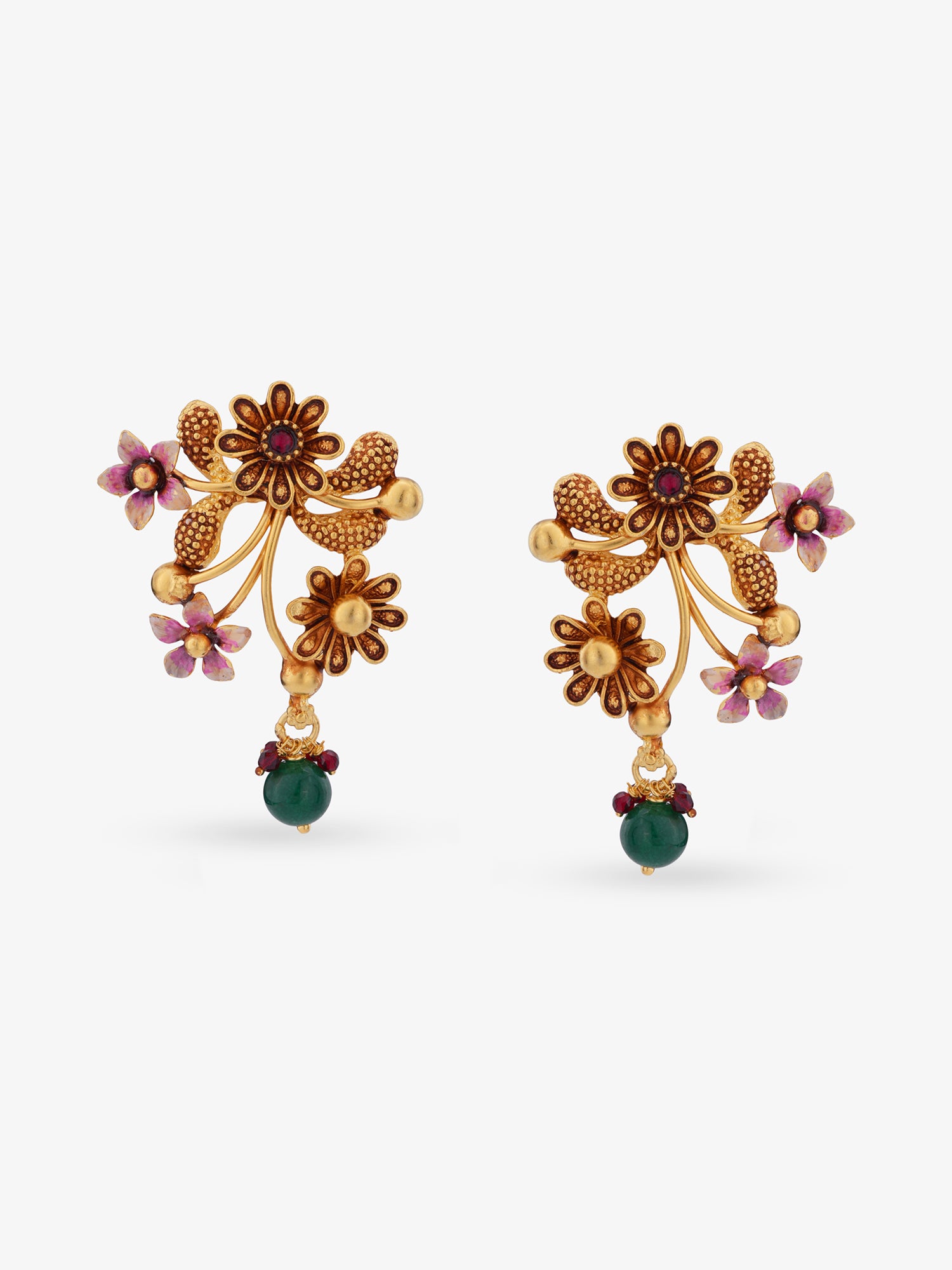 Detailed view of SIJA 925 silver Floral Haslin Earrings highlighting ornamental finish and polished gold plated craftsmanship