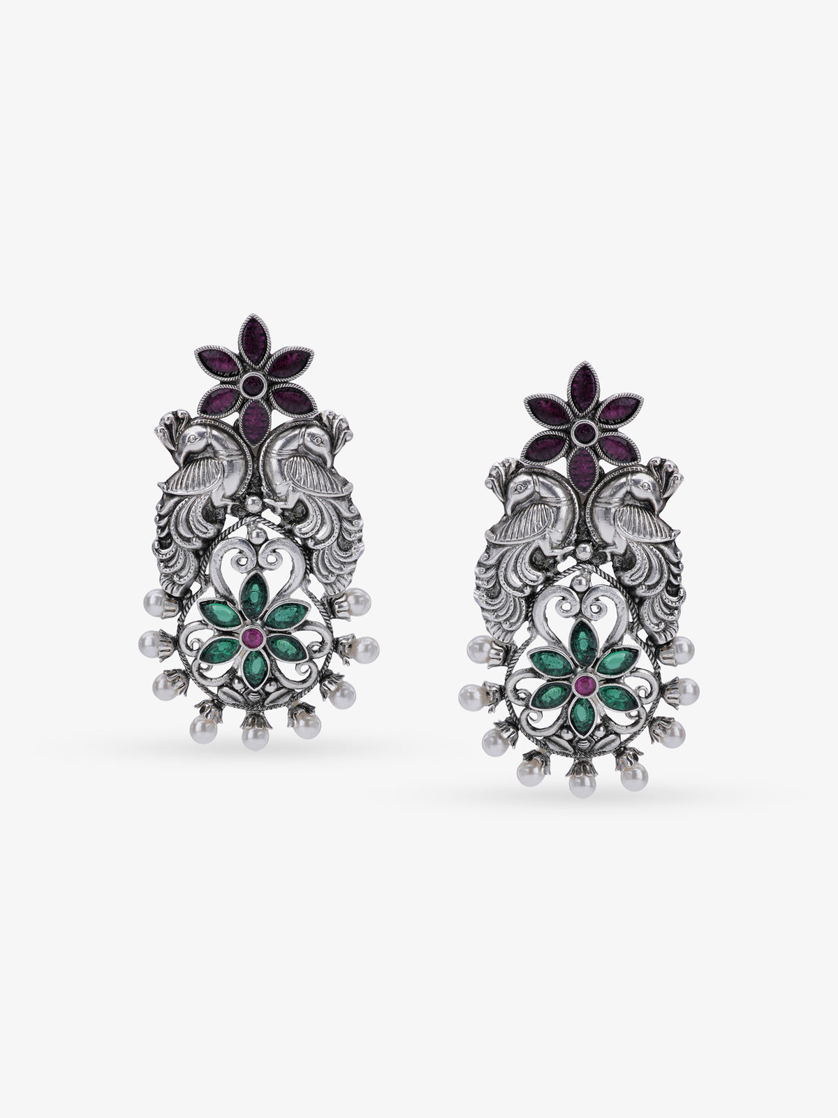 SIJA 925 Silver Floral Peacock Earrings sterling silver jewellery full front hero view elegant accessory