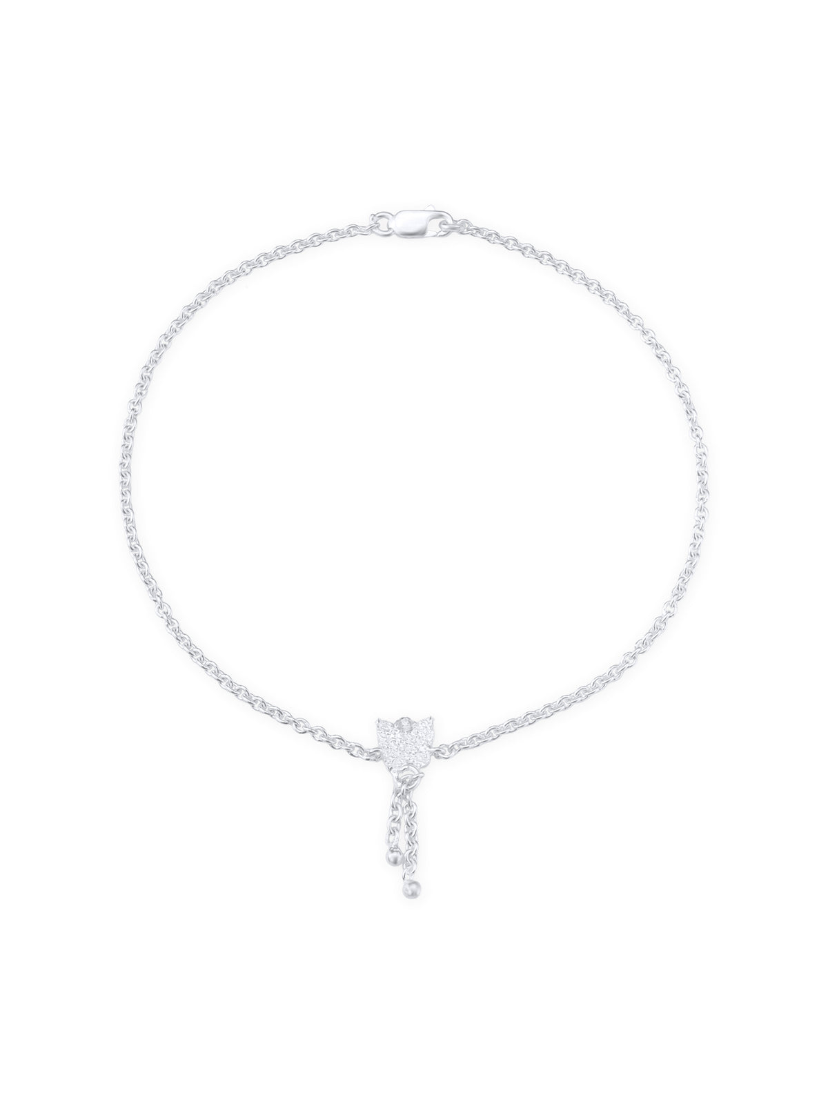 Close‑up of SIJA 925 Silver Flower Dreams Anklet showing intricate floral detailing handcrafted sterling silver jewellery timeless accessory