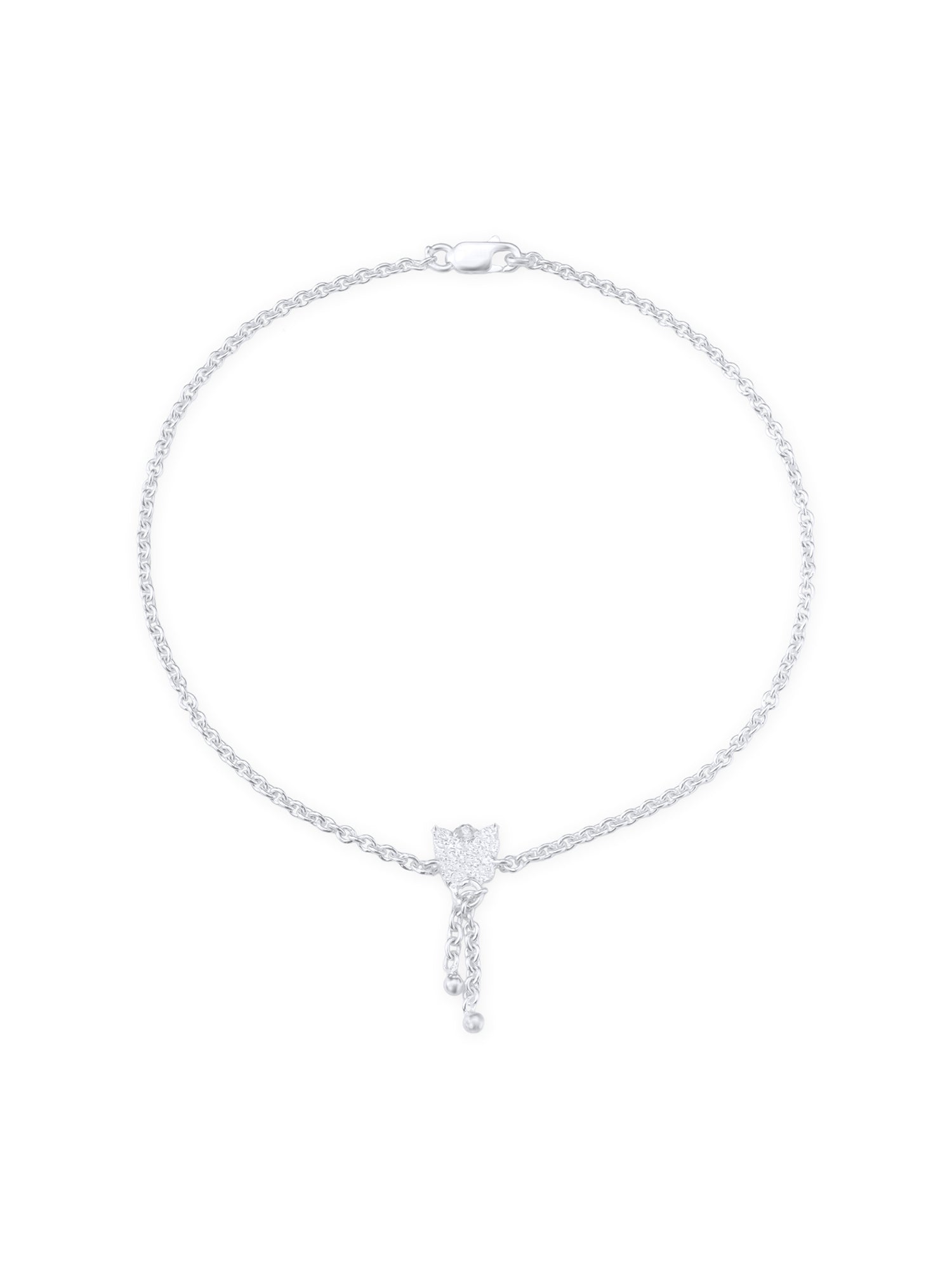 Close‑up of SIJA 925 Silver Flower Dreams Anklet showing intricate floral detailing handcrafted sterling silver jewellery timeless accessory