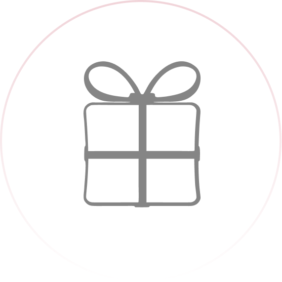 Minimalist gray gift box icon with ribbon and bow, symbolizing gifting and celebration, on a transparent background.