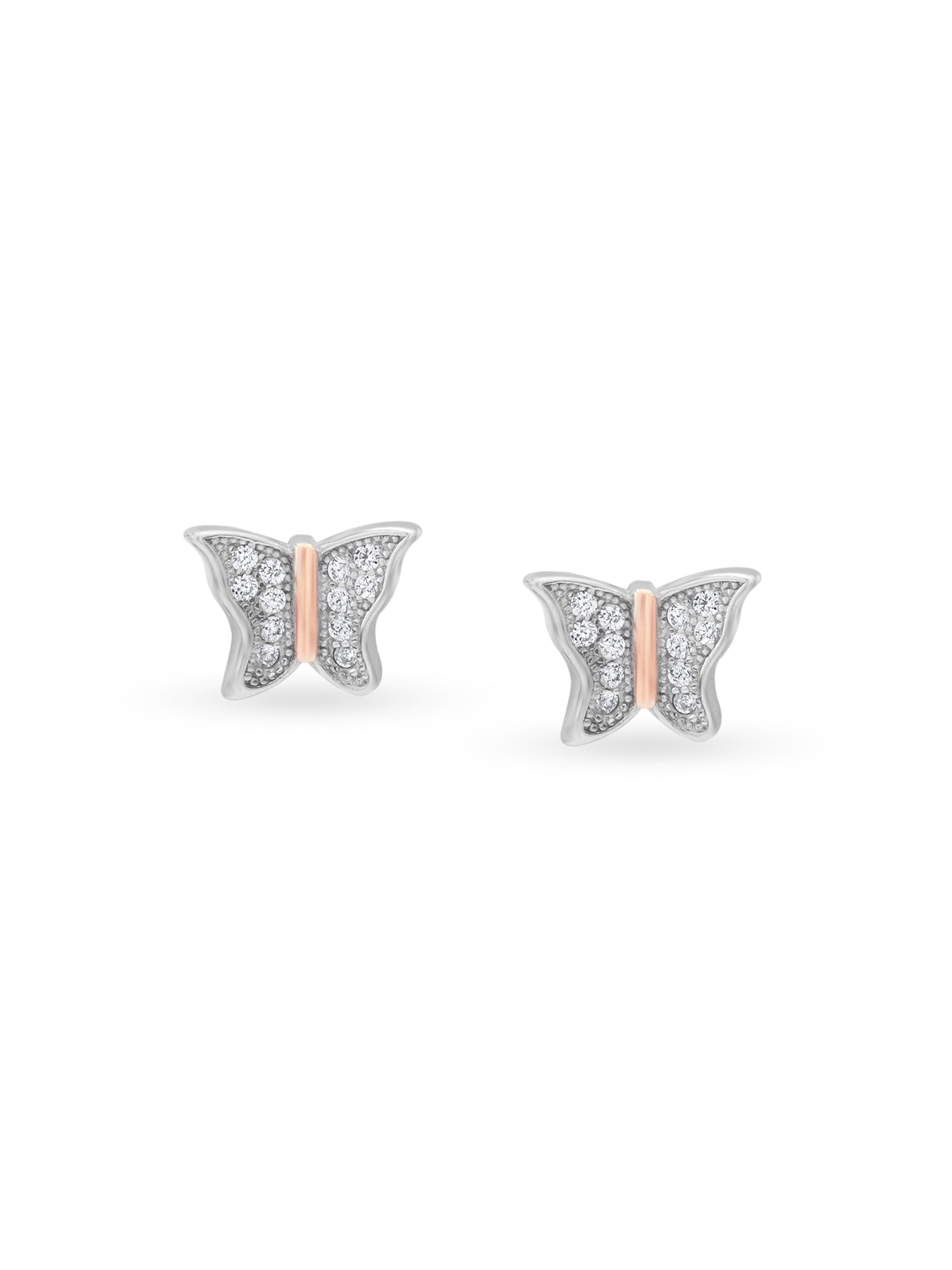 Detailed close up of SIJA 925 Silver Glimmer Butterfly Stud showing sparkling butterfly wings and handcrafted silver finish