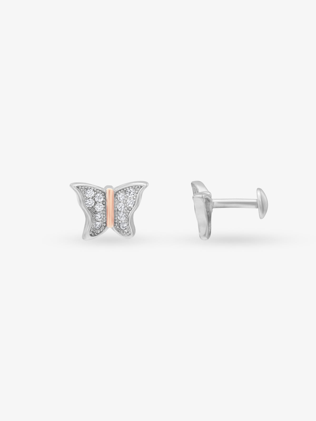 Side profile of SIJA 925 Silver Glimmer Butterfly Stud highlighting durable sterling silver craftsmanship and whimsical design