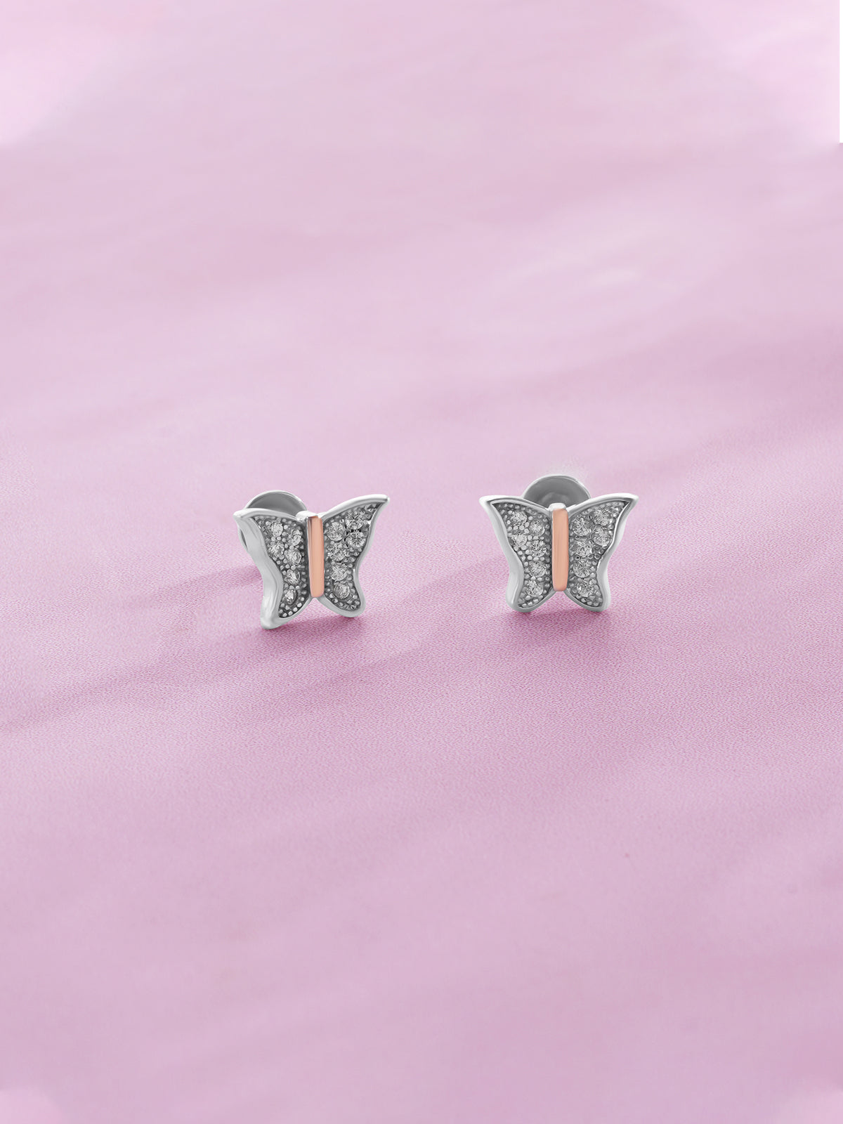 Detailed close up of SIJA 925 Silver Glimmer Butterfly Stud showing sparkling butterfly wings and handcrafted silver finish