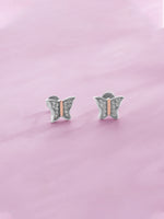 Detailed close up of SIJA 925 Silver Glimmer Butterfly Stud showing sparkling butterfly wings and handcrafted silver finish