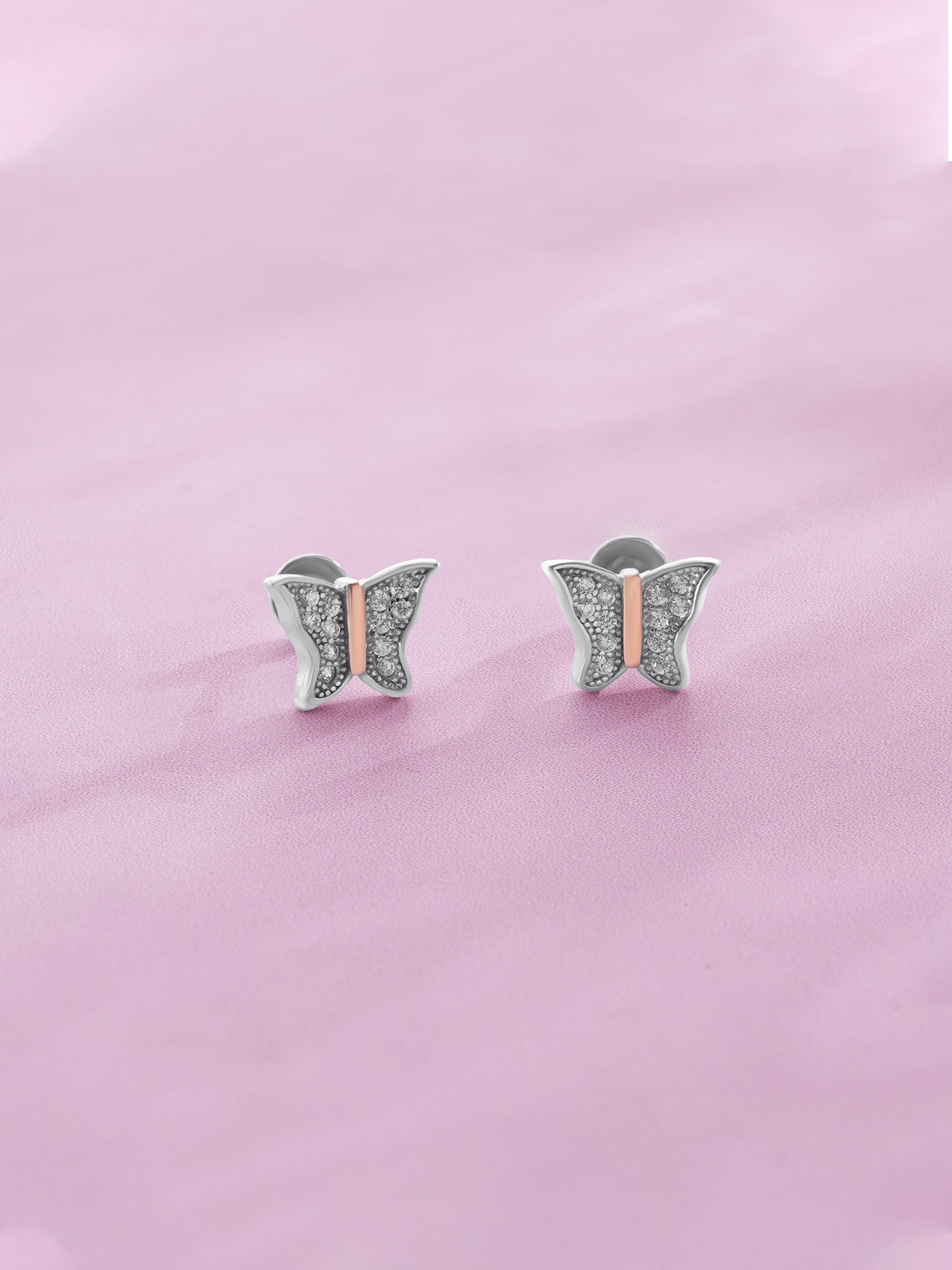 Detailed close up of SIJA 925 Silver Glimmer Butterfly Stud showing sparkling butterfly wings and handcrafted silver finish
