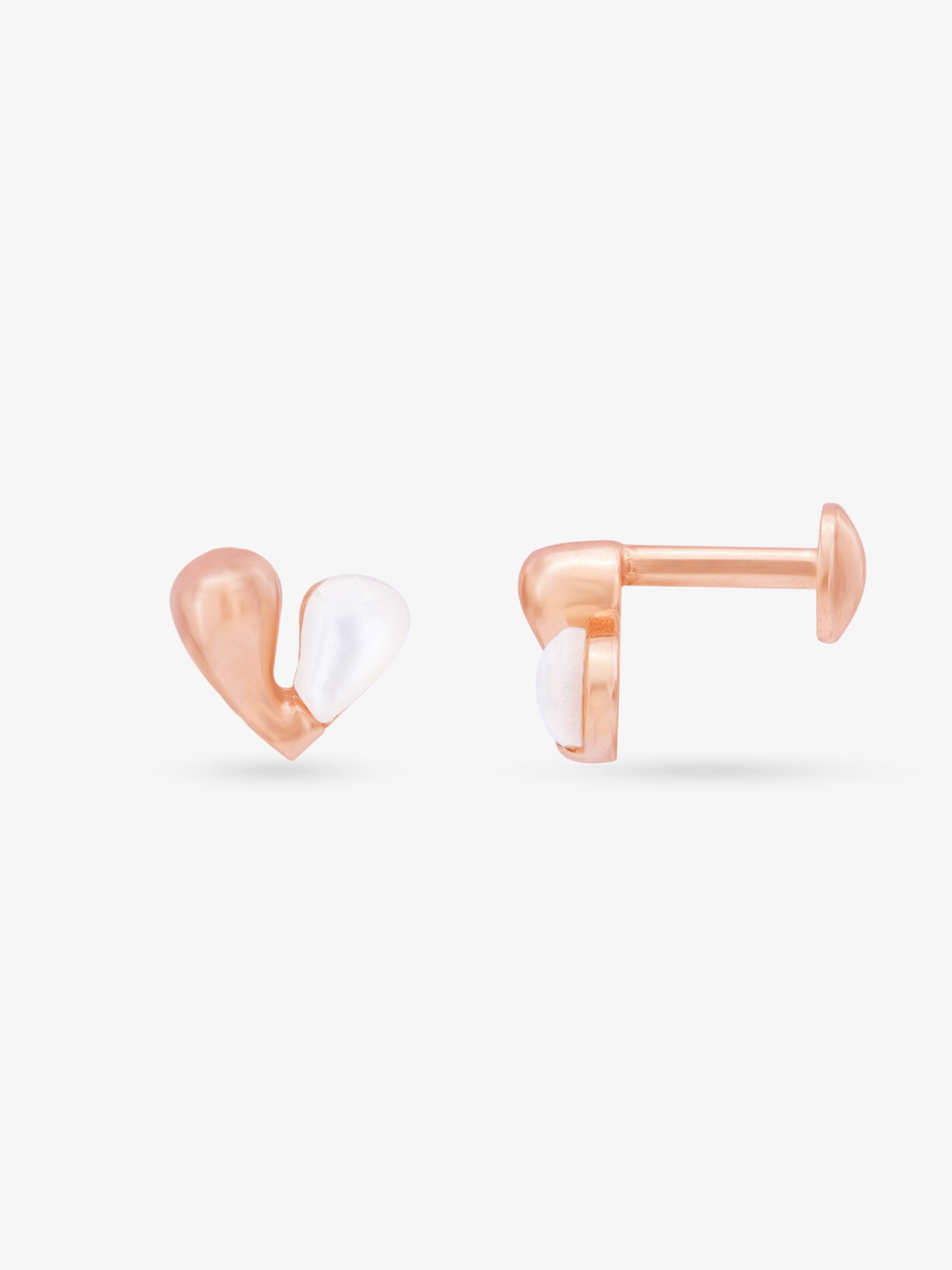 Side profile of SIJA 925 Silver Glow Pearl Heart Stud highlighting durable sterling silver craftsmanship and romantic design