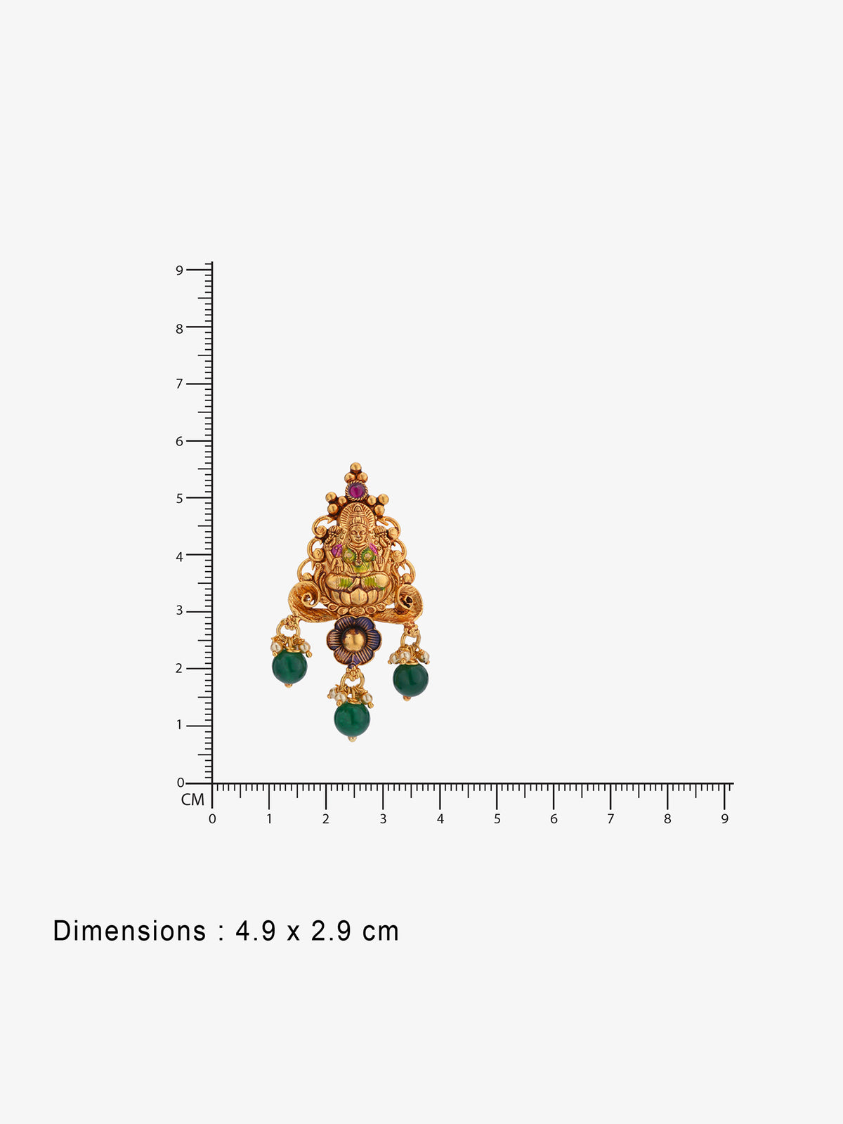 Reverse of SIJA green pearl Lakshmi 925 silver gold-plated pendant showing BIS 925 hallmark stamp certified sterling silver antique gold devotional Earring.