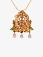 SIJA 925 Sterling Silver Gold Antique Lakshmi Devi Palanquin Pendant — gold-plated front view of rare palki motif devotional pendant for women